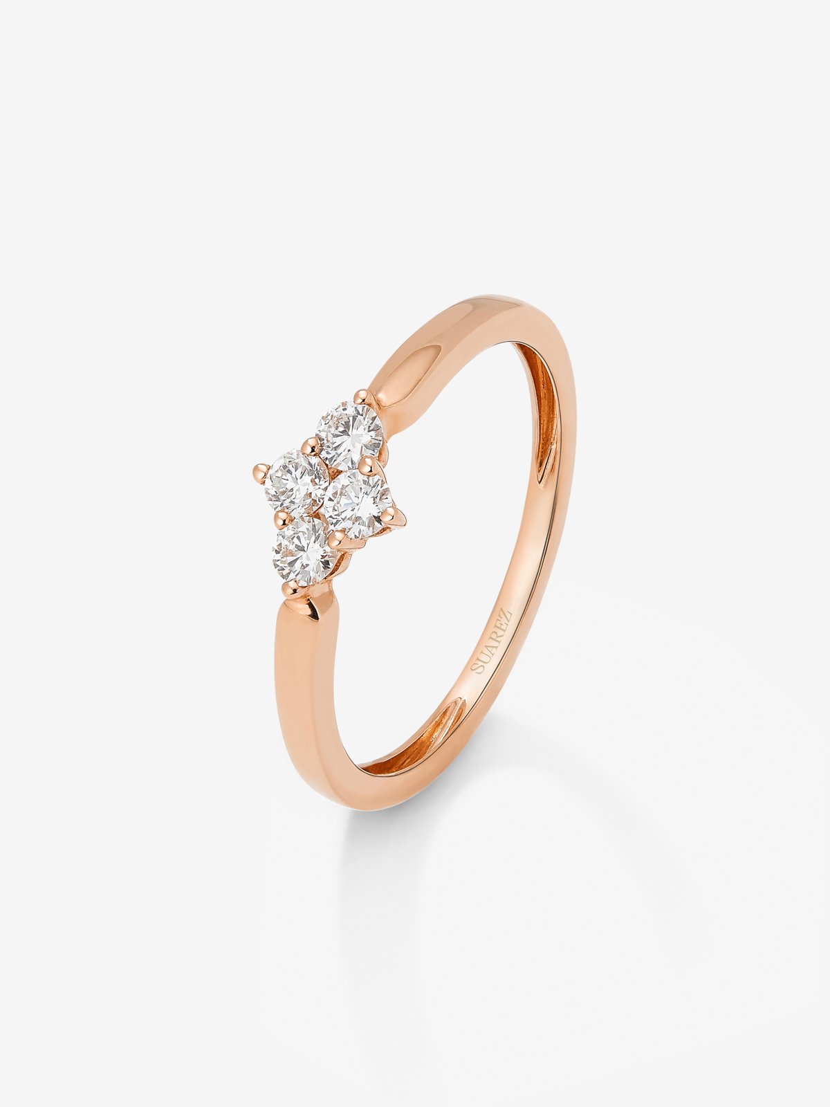 18K rose gold ring with 4 brilliant-cut diamonds with a total of 0.25 cts