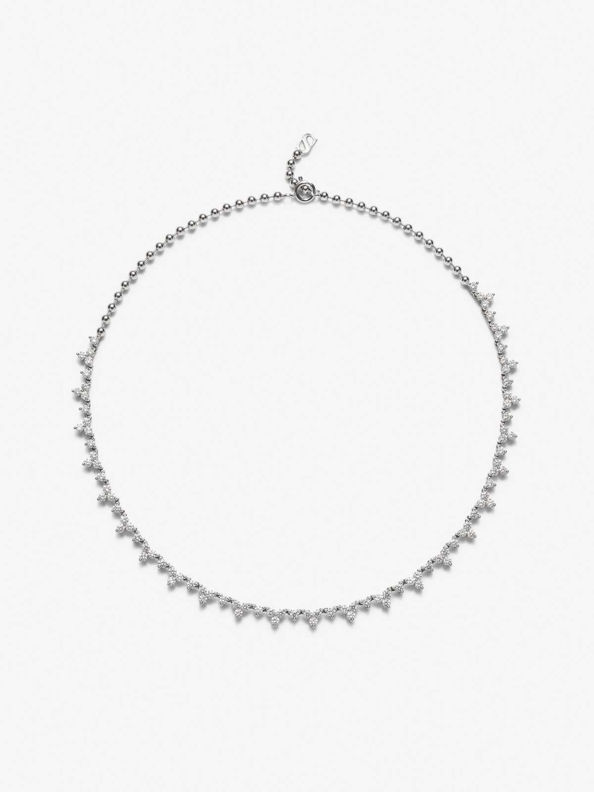 18K White Gold Rivière Necklace with white diamonds of 5.33 cts