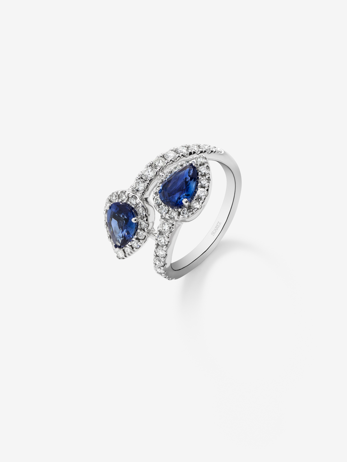 You and I 18kt White Gold Ring with blue pear and diamond zafiros