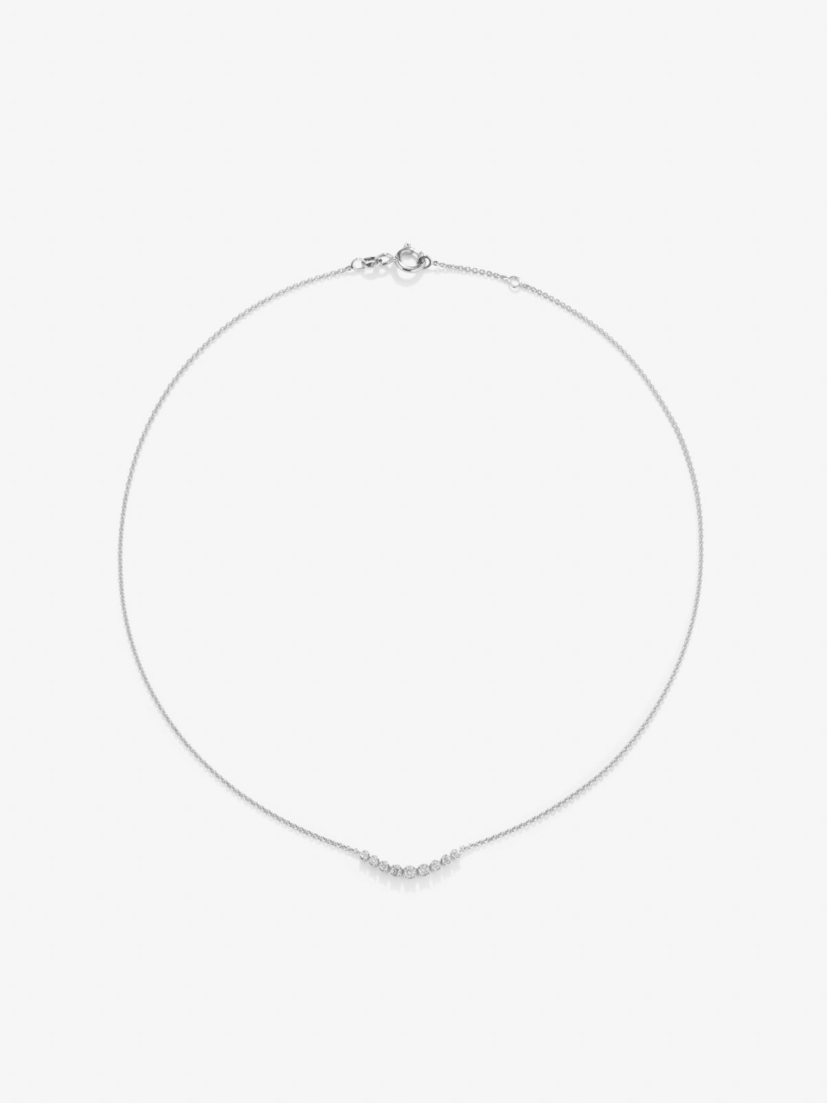 18K white gold necklace with 9 brilliant-cut diamonds with a total of 0.26 cts