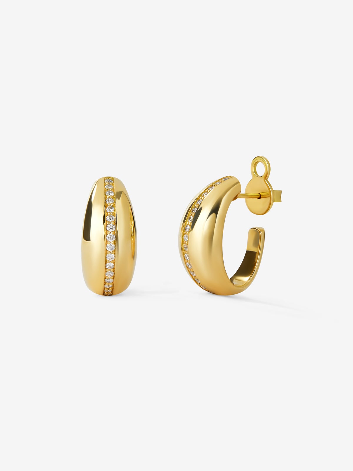 Pendientes de aro de oro amarillo de 18K con pavé de diamantes en talla brillante