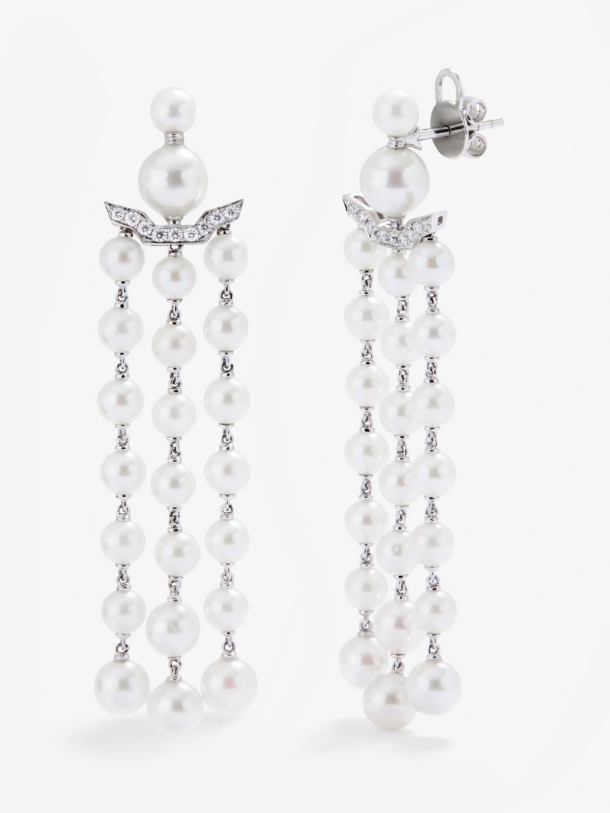 18k white gold earrings with diamonds and pearls