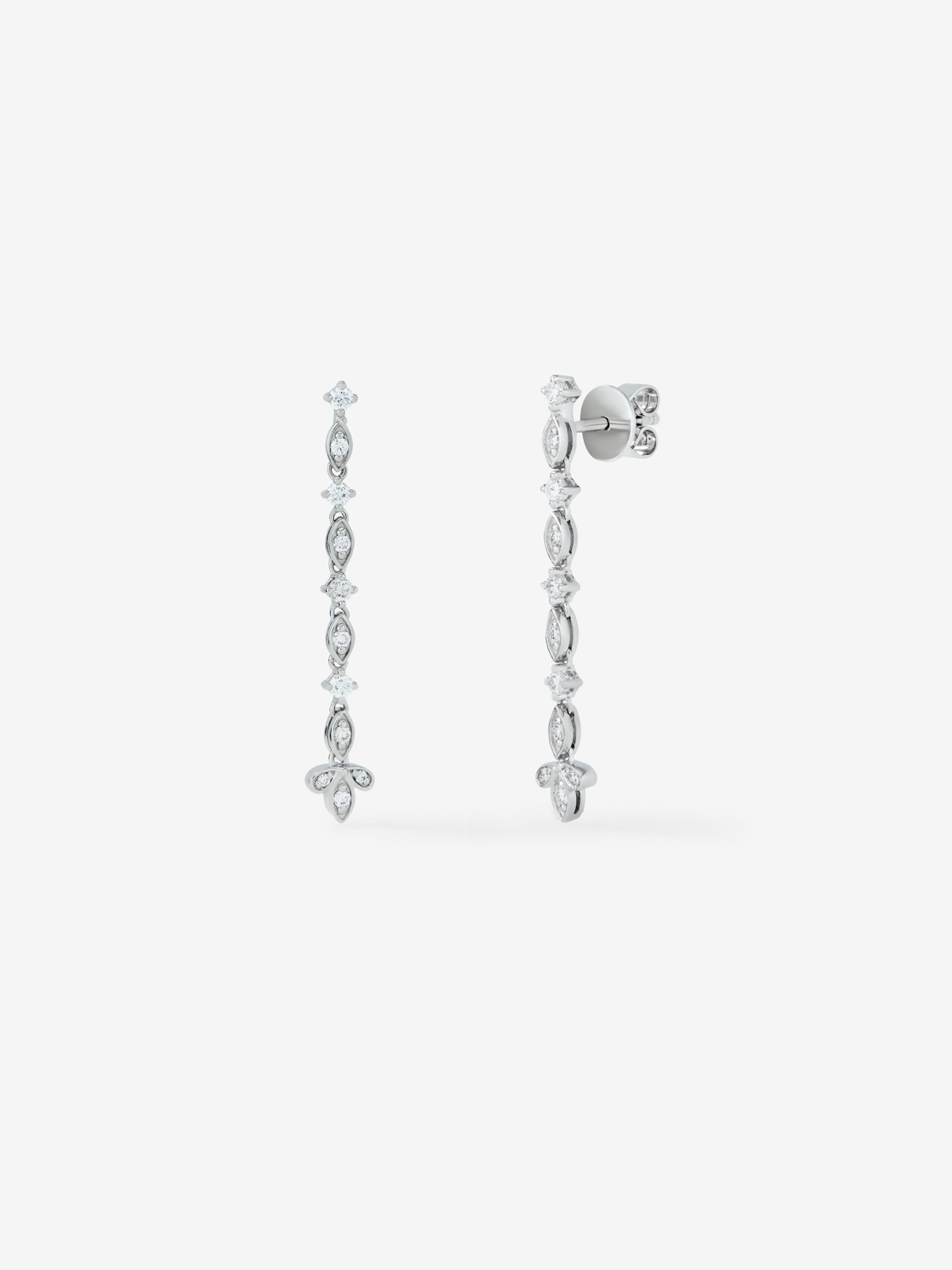 Long-hanging earrings in 18K white gold and diamond