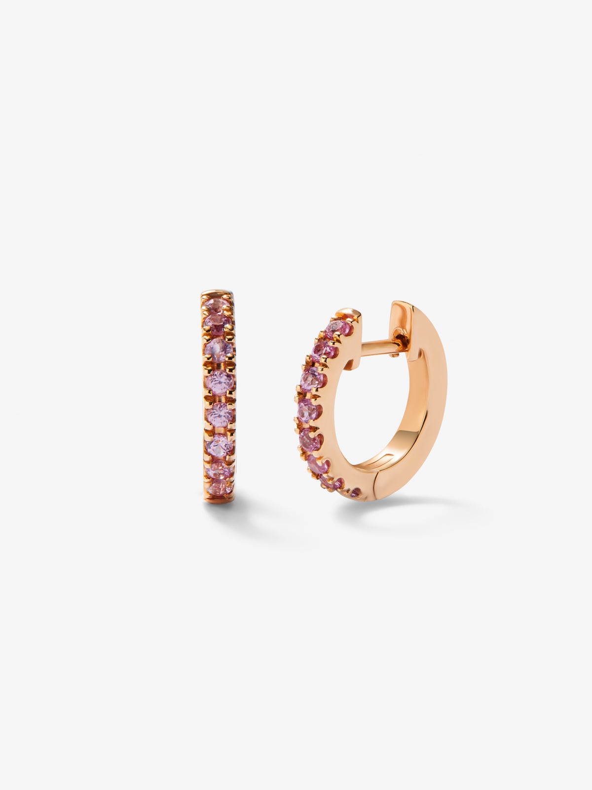 18K rose gold hoop earrings with 16 brilliant-cut pink sapphires with a total of 0.23 cts