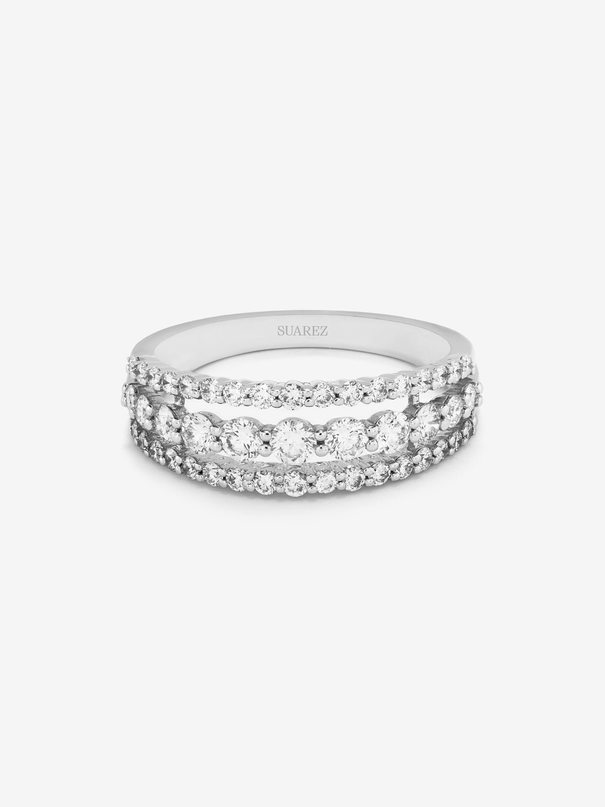 18K white gold triple ring with 45 brilliant-cut diamonds with a total of 0.93 cts