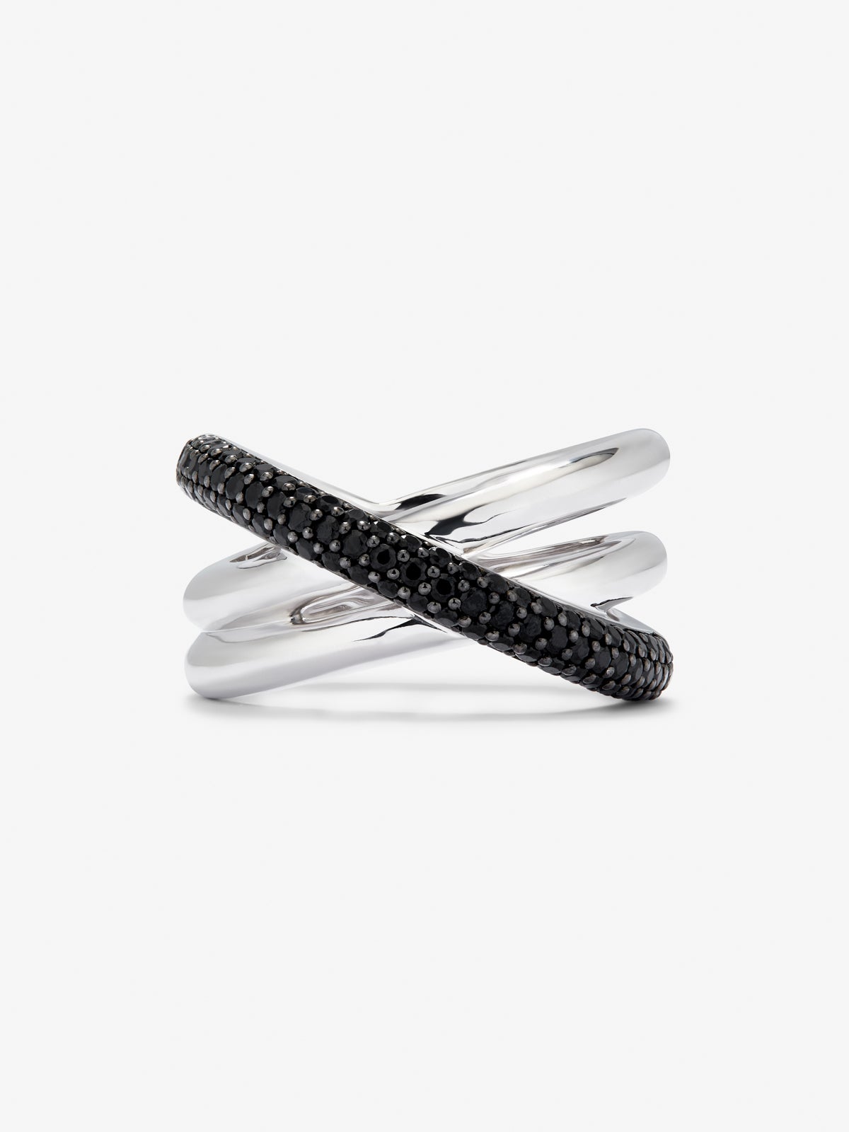 925 silver crossed multi-arm ring with brilliant-cut black spinels