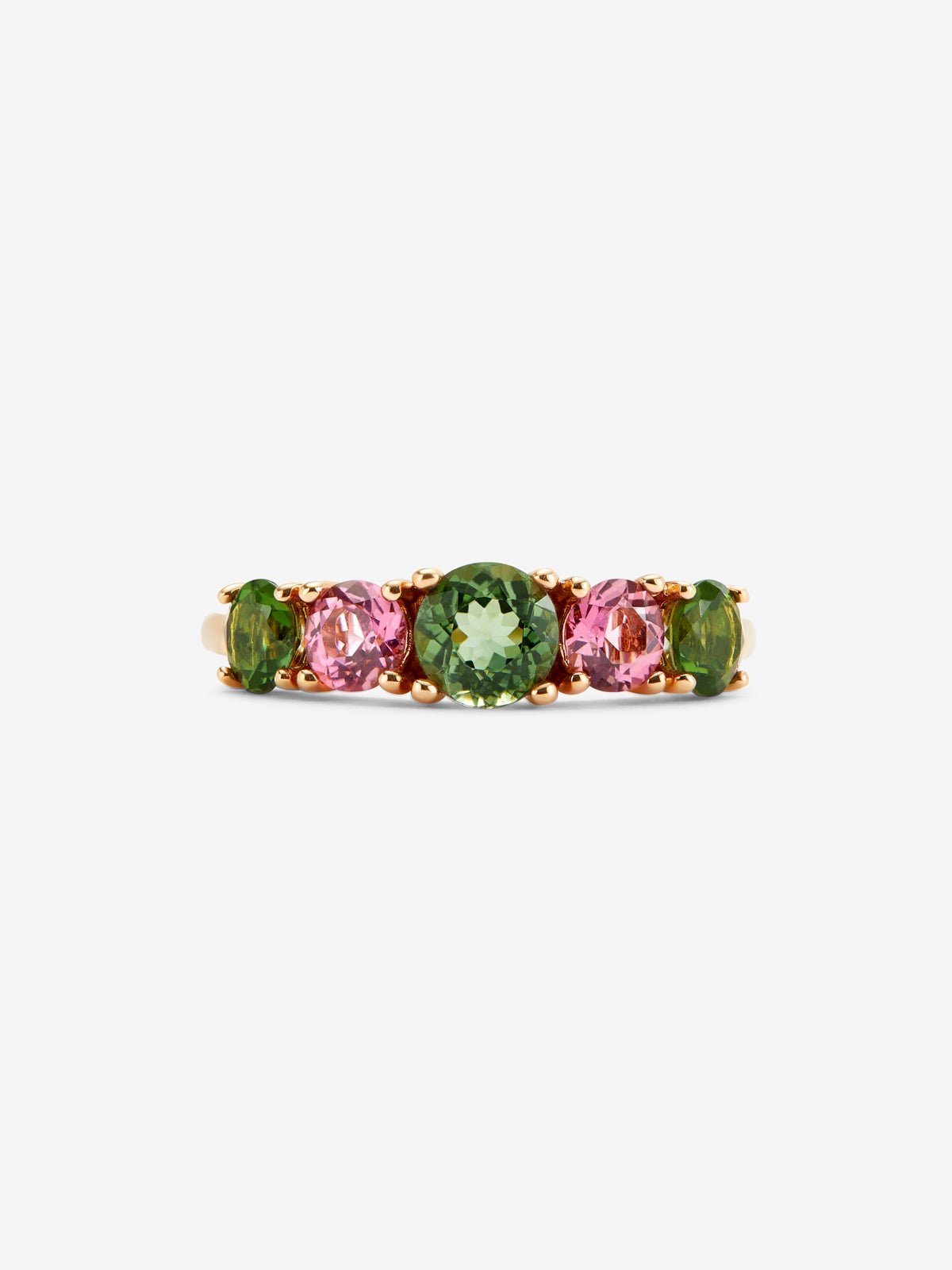18K rose gold cinquillo ring with 5 brilliant-cut multicolor tourmalines