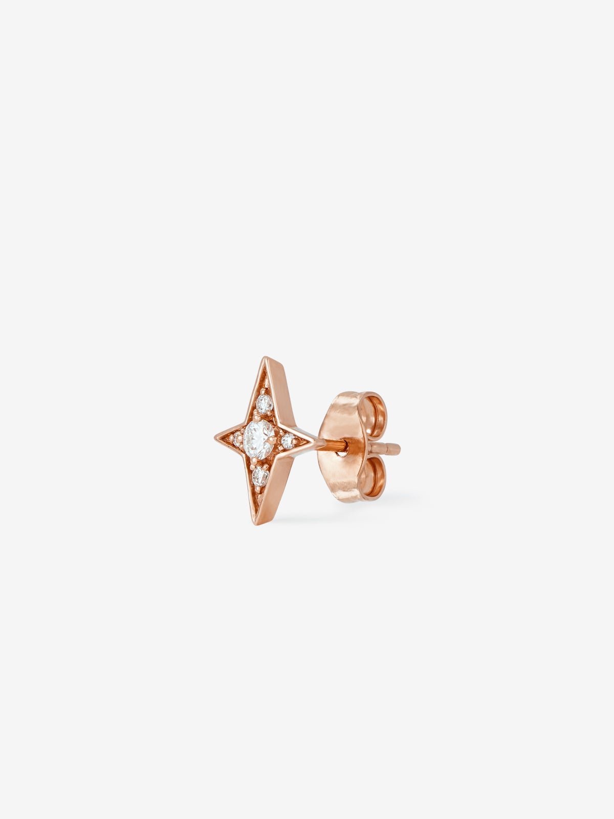 Individual 18K rose gold star earring with diamonds