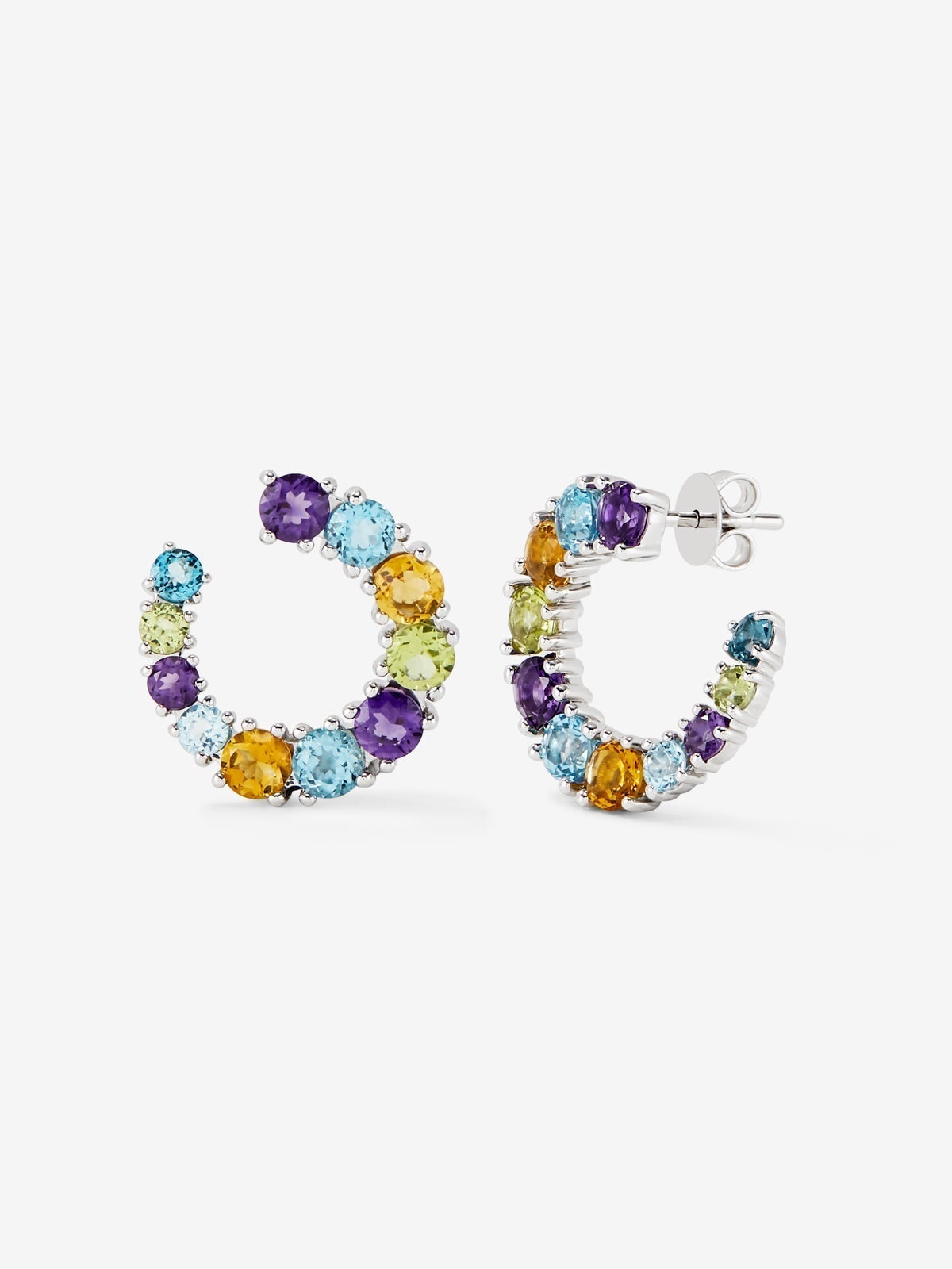 925 Silver open hoop earrings with multicolor gems