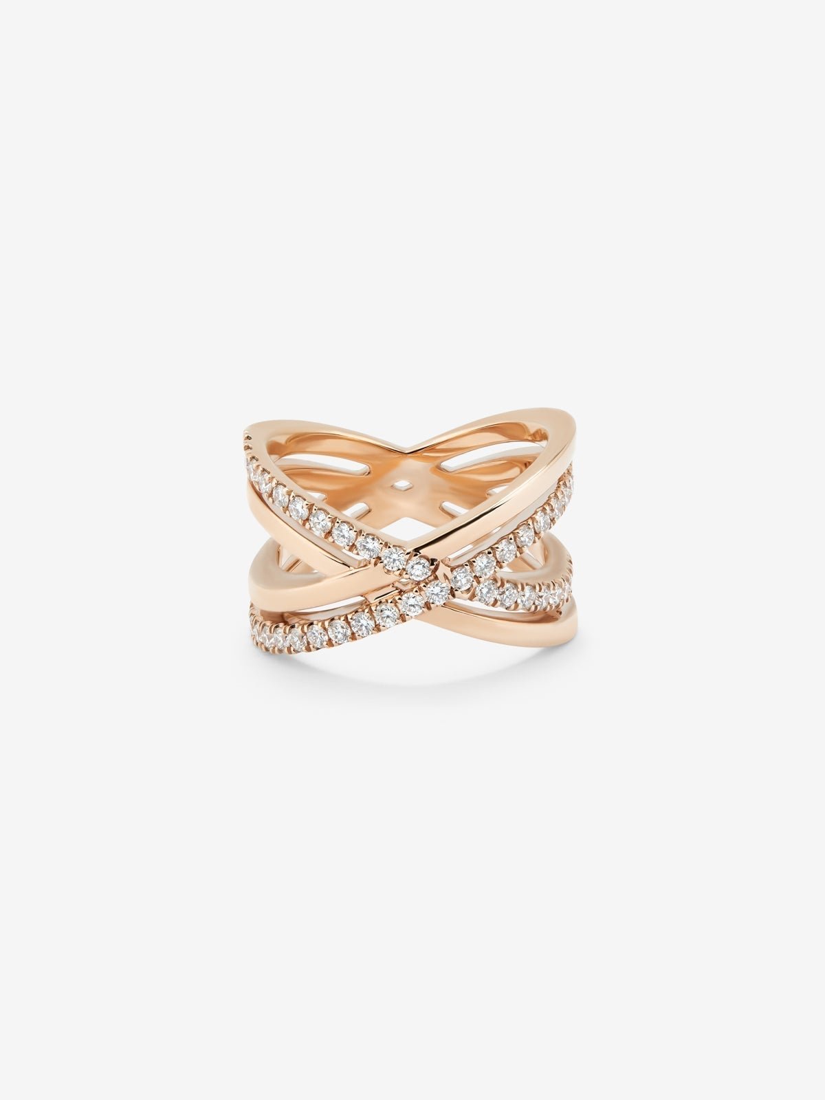 18K rose gold cross ring with 40 brilliant-cut diamonds with a total of 0.56 cts