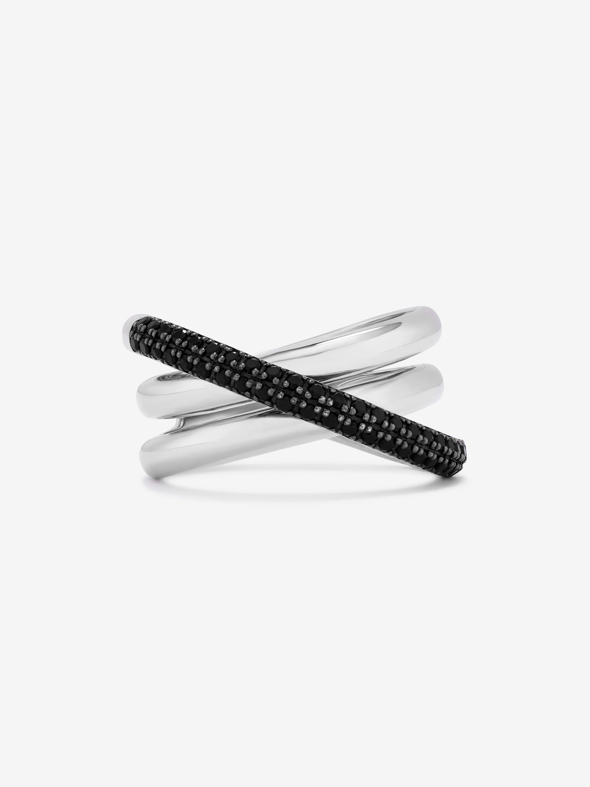 925 silver crossed multi-arm ring with brilliant-cut black spinels