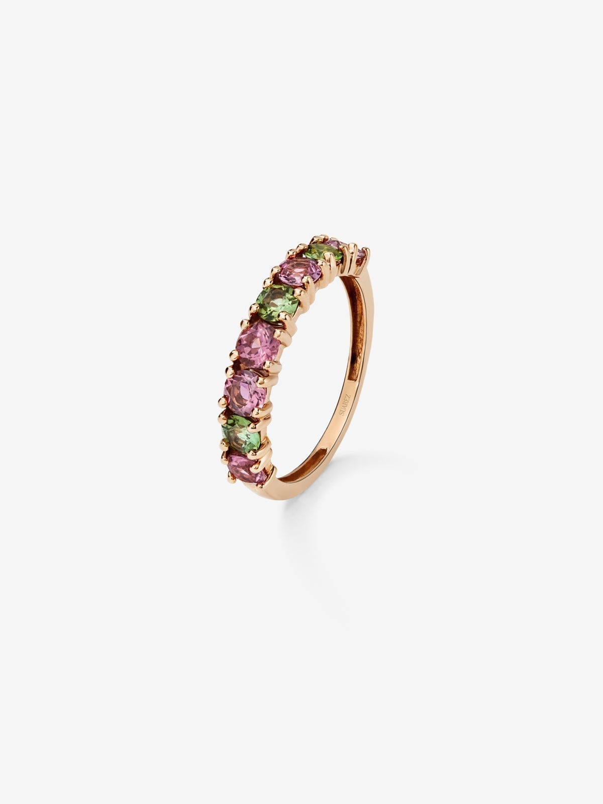 18K rose gold ring with 8 brilliant-cut multicolor tourmalines