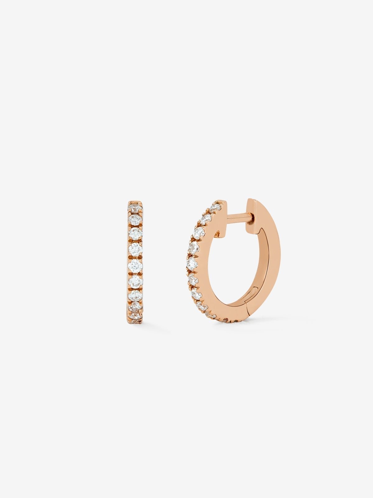 18K rose gold small hoop earrings with diamonds