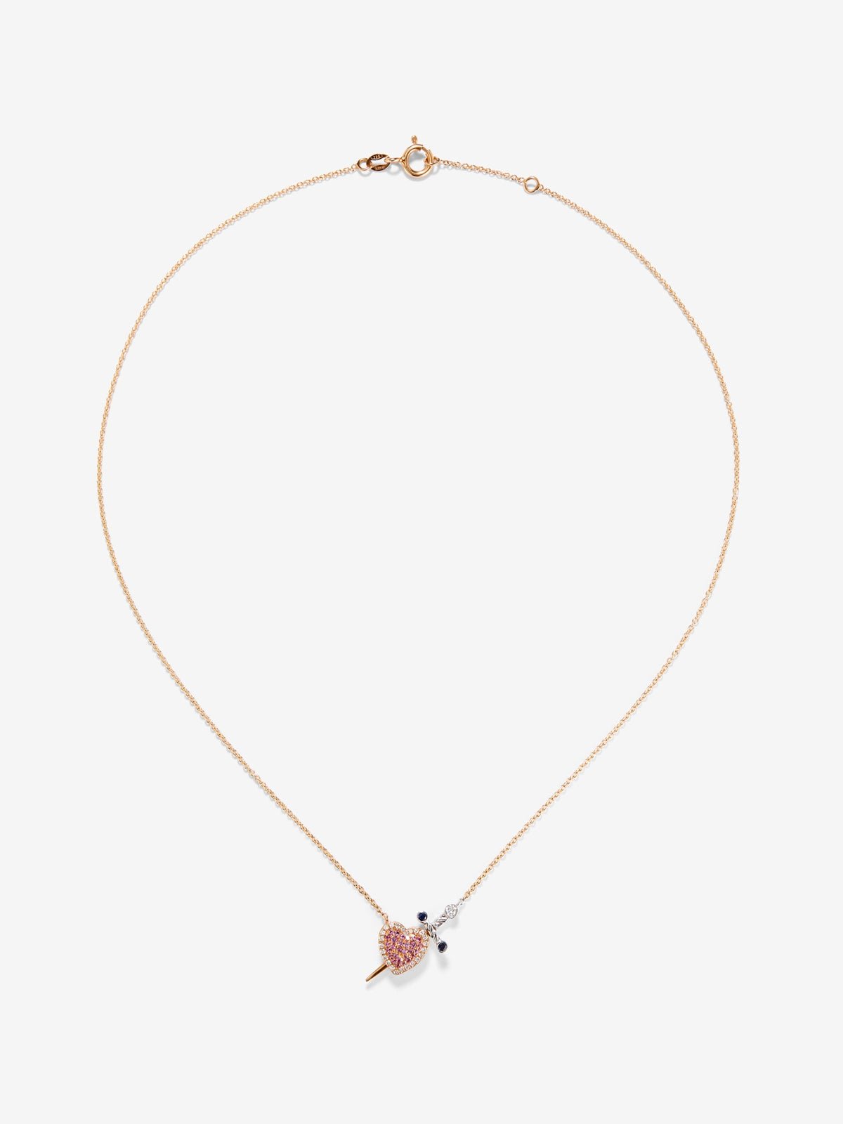 18kt pink and white gold pendant with diamonds and sapphires