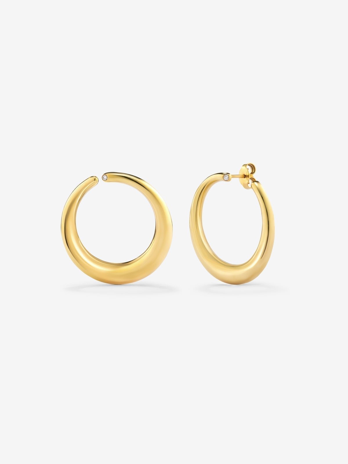 Pendientes aro liso extra grande oro amarillo de 18K con diamante