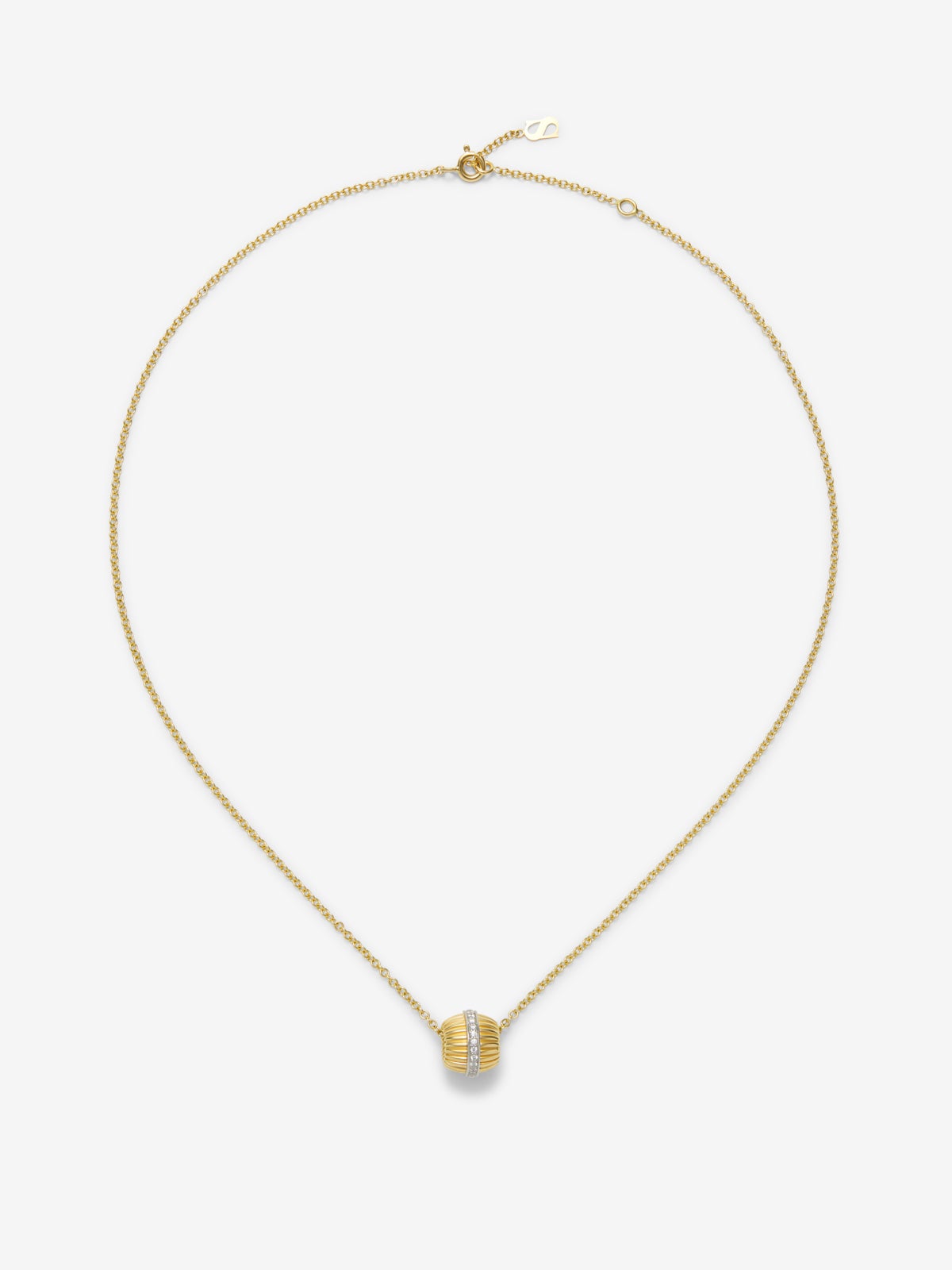 Colgante gallonado de oro blanco y amarillo de 18K con pavé de diamantes en talla brillante con un total de 0,19 cts