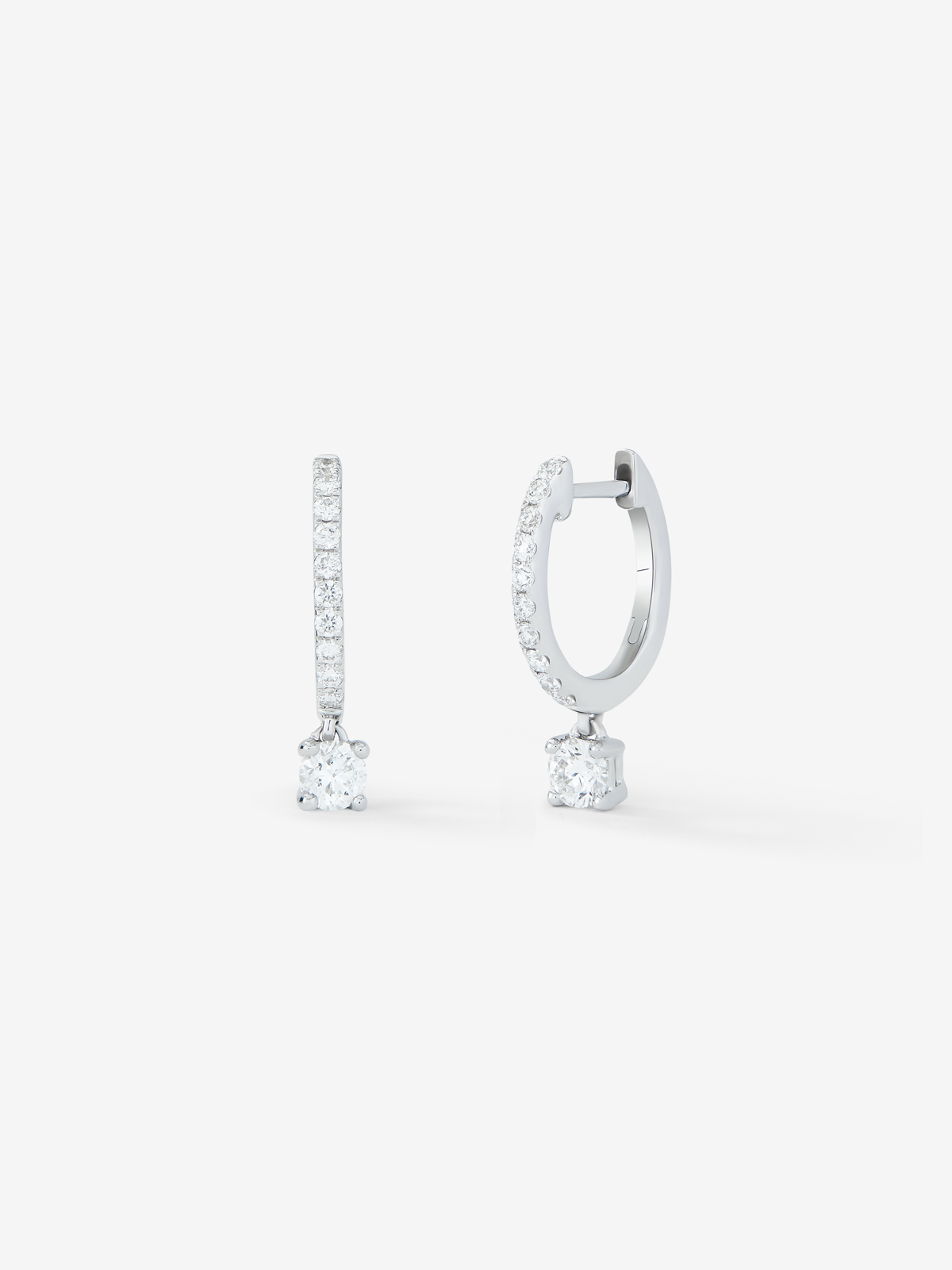 18K white gold hoop earrings with diamond pendants
