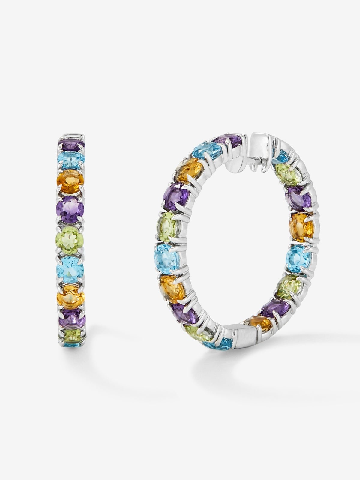 925 silver closed ring earrings with multicolored gems