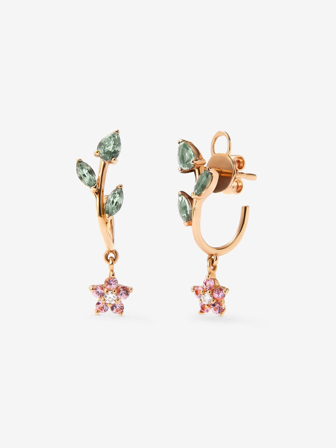 Frida earrings in rose gold with sapphire.