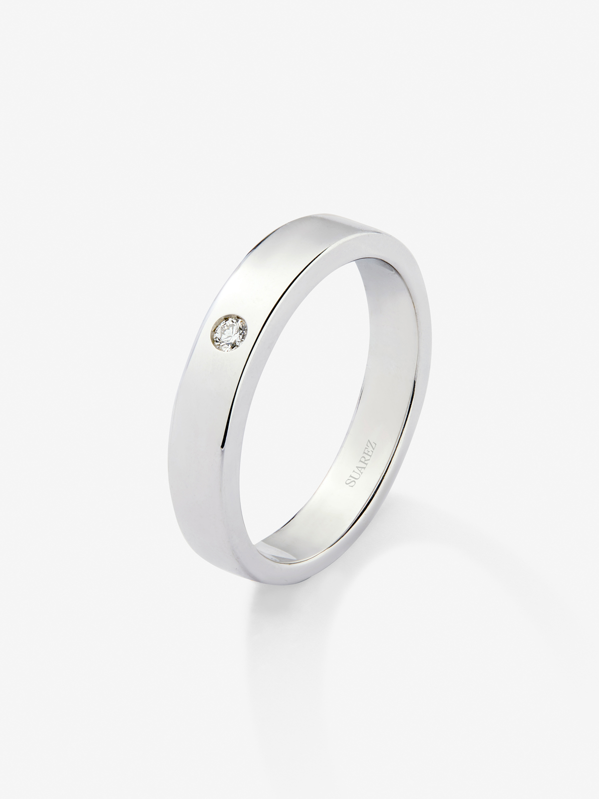 Anillo alianza de boda de oro blanco de 18K con diamante