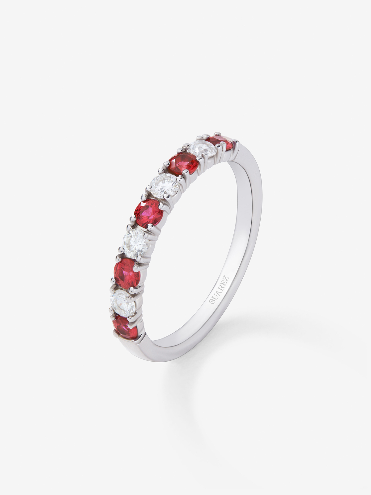 Half-eternity 18K gold ring with ruby and diamond