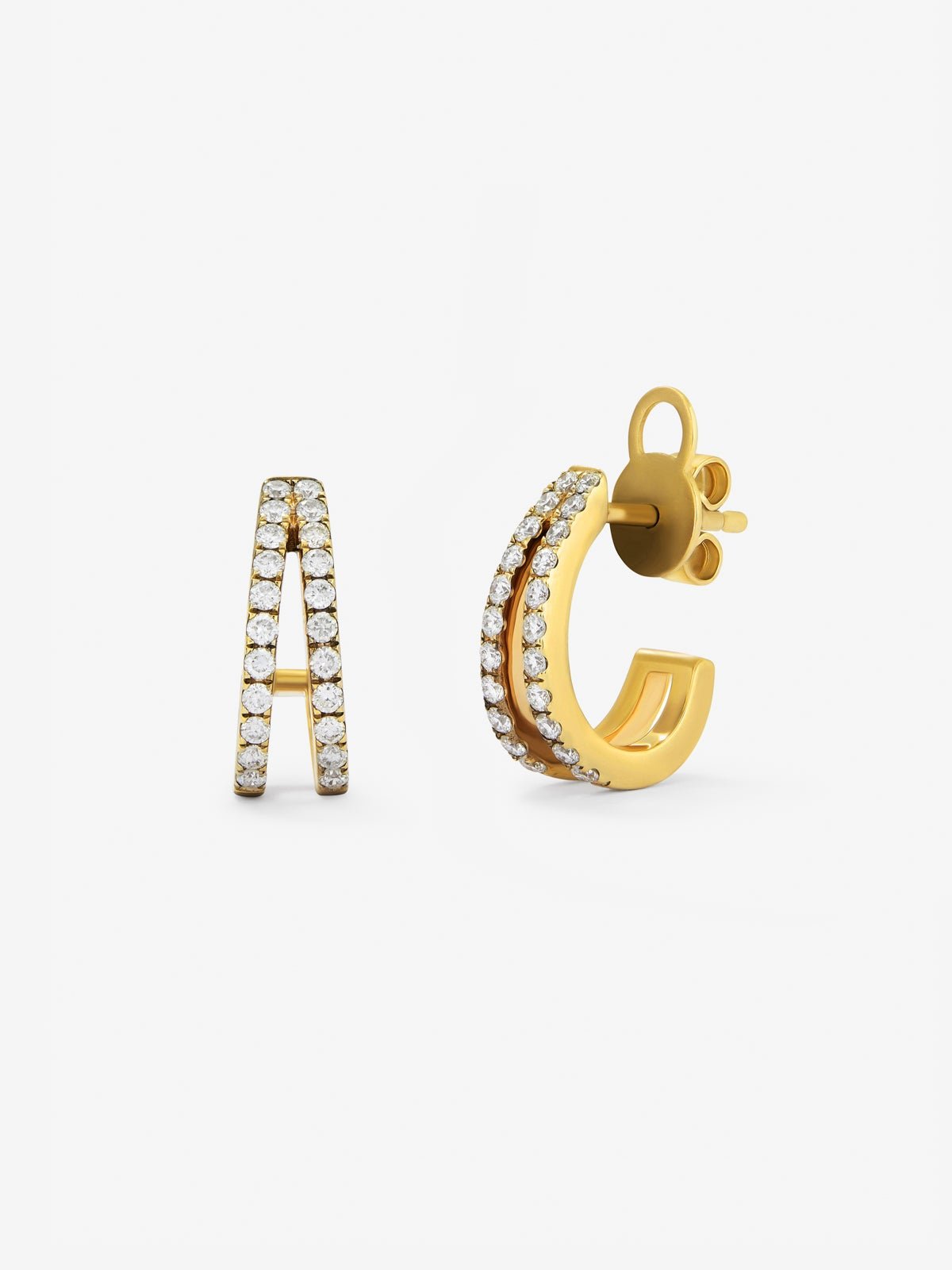 18K yellow gold double hoop earrings with 44 brilliant-cut diamonds
