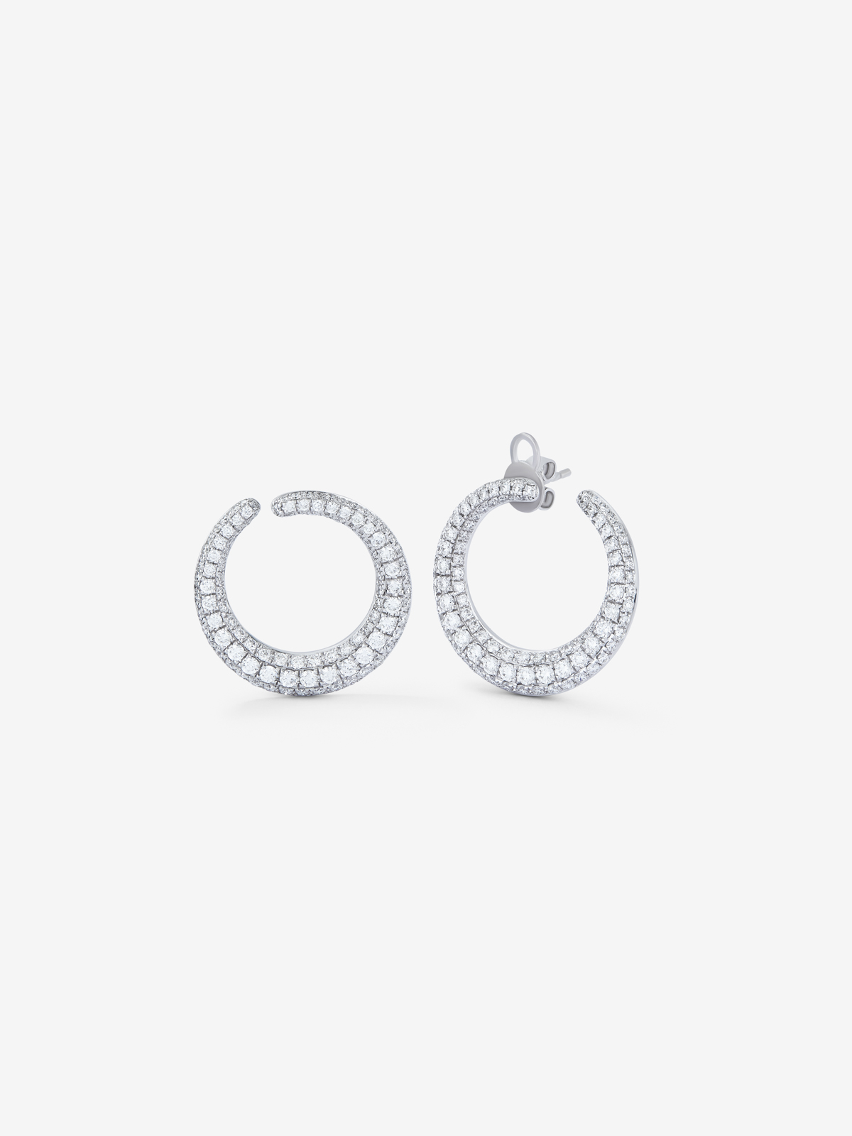 Small open 18K white open ring earrings with diamond paw