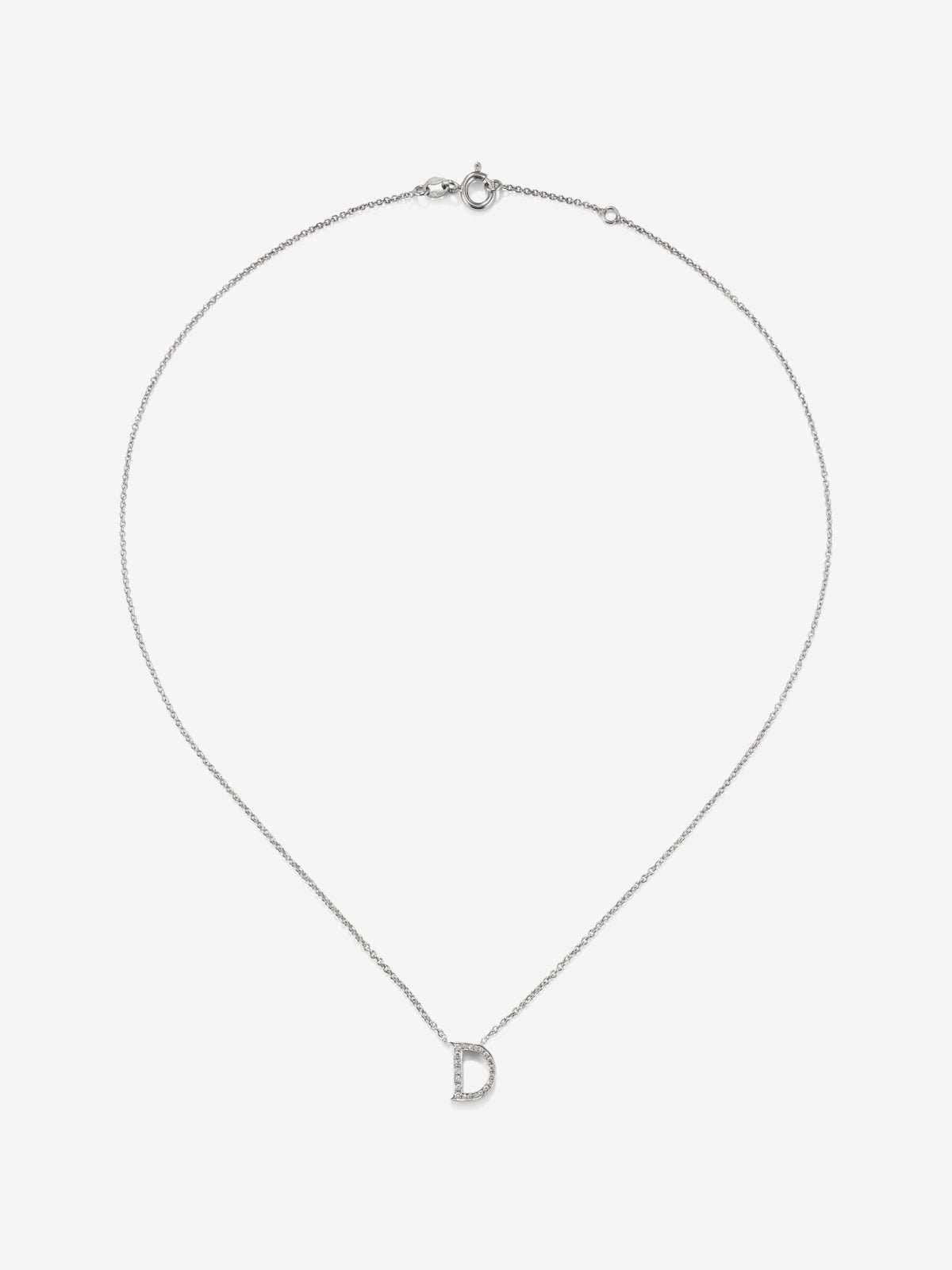 18K white gold pendant chain with initial and diamonds