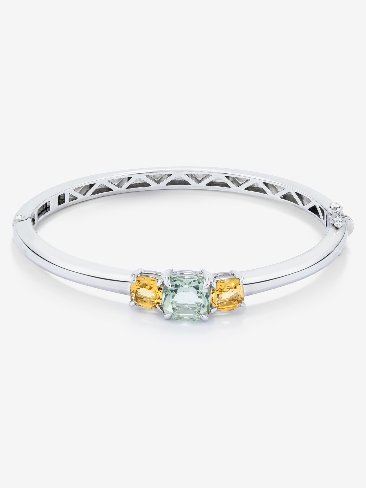 Pulsera de plata 925 con amatista verde en talla cushion de 2,47 cts y cuarzos citrinos en talla cushion de 1,62 cts