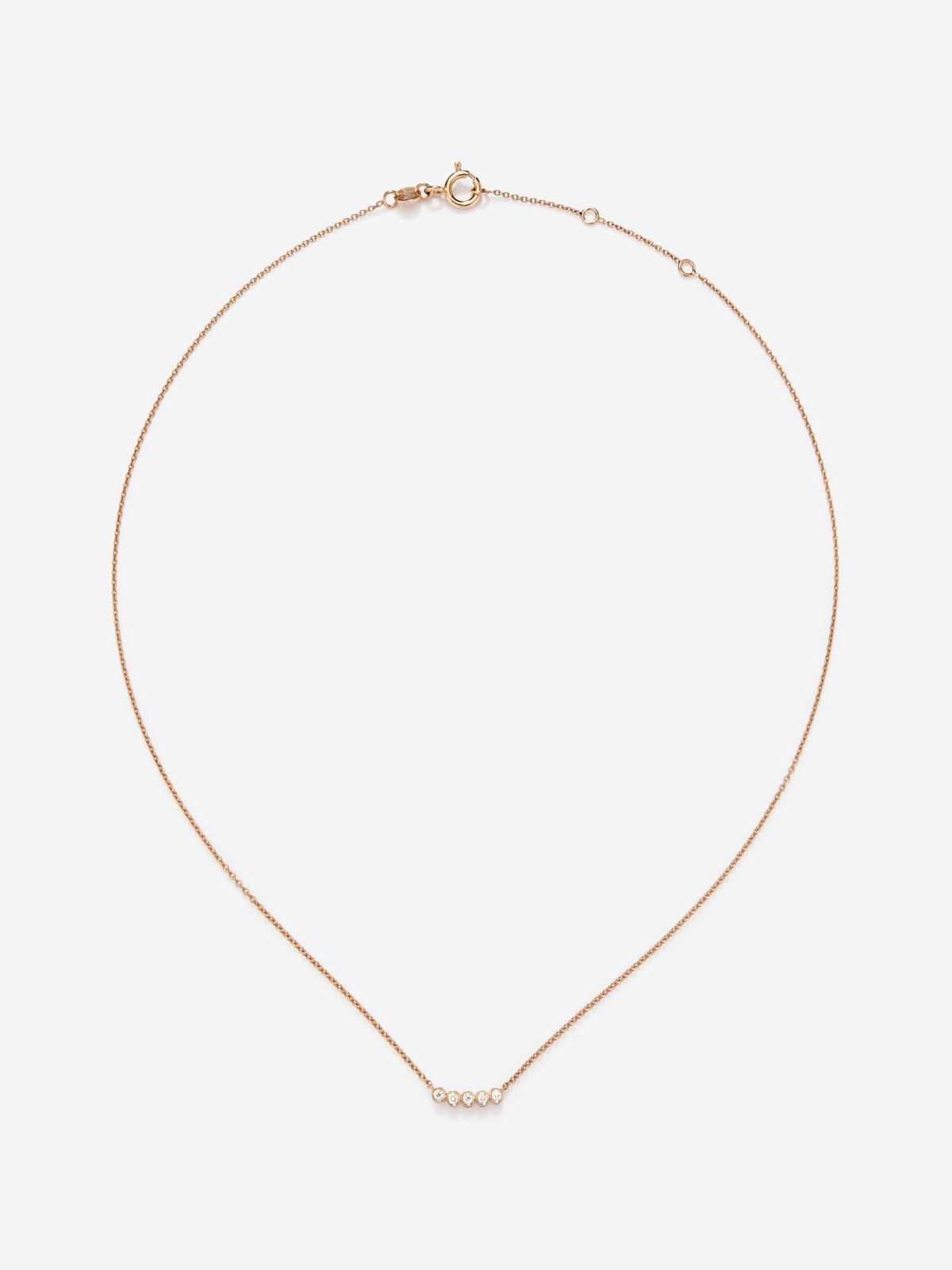 18K rose gold necklace with 5 brilliant-cut diamonds with a total of 0.07 cts