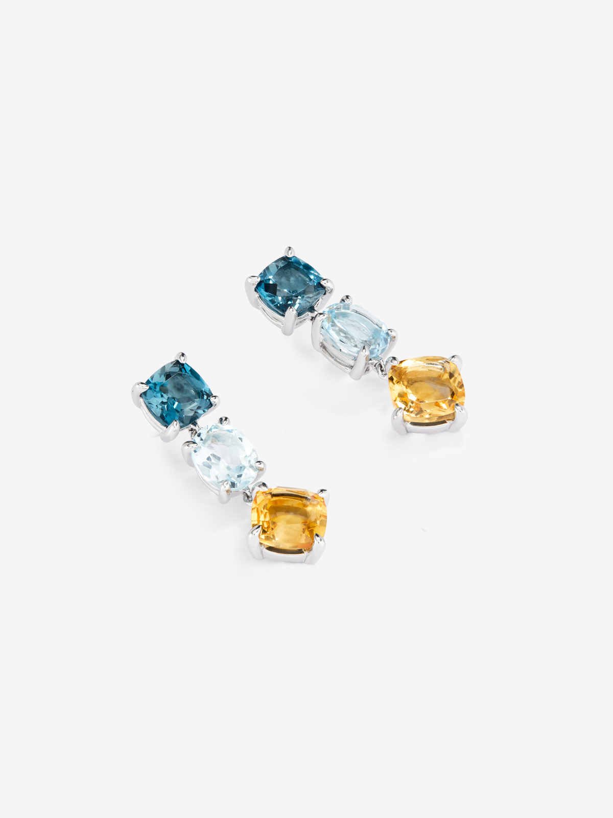 925 Silver Long Earrings with Topaz and Citrine