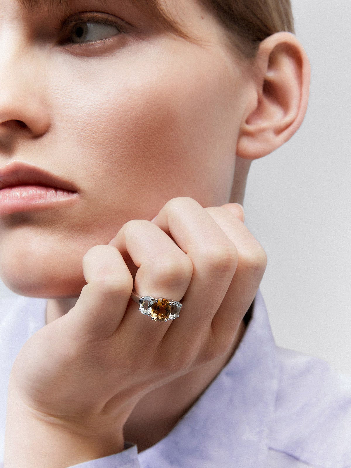 932 Silver Trio Ring with Citrine and Amethysts