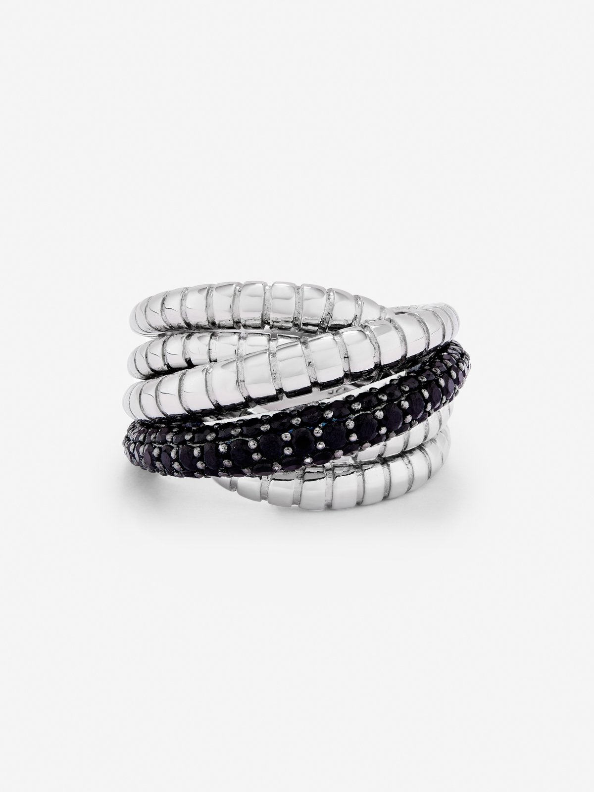 925 silver multi-arm ring with brilliant-cut black spinels