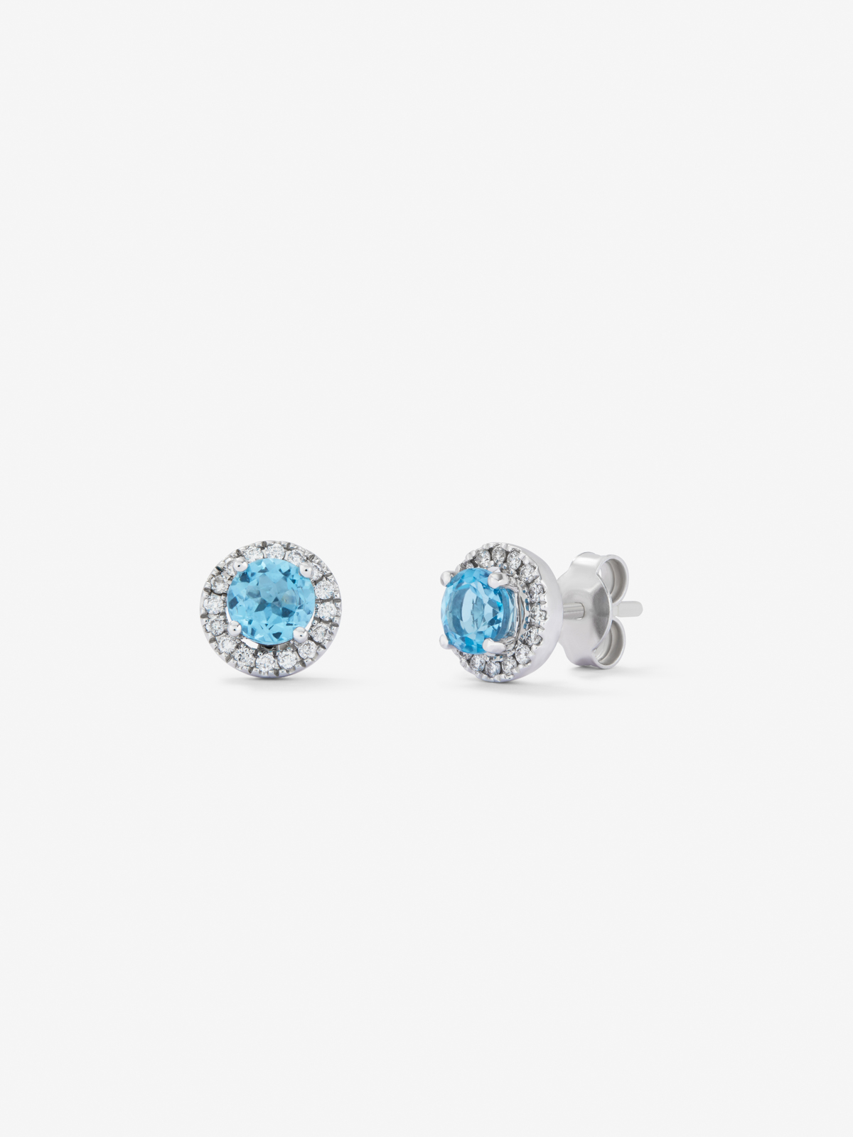 18K White Gold Button Earrings with Topaz and Diamond