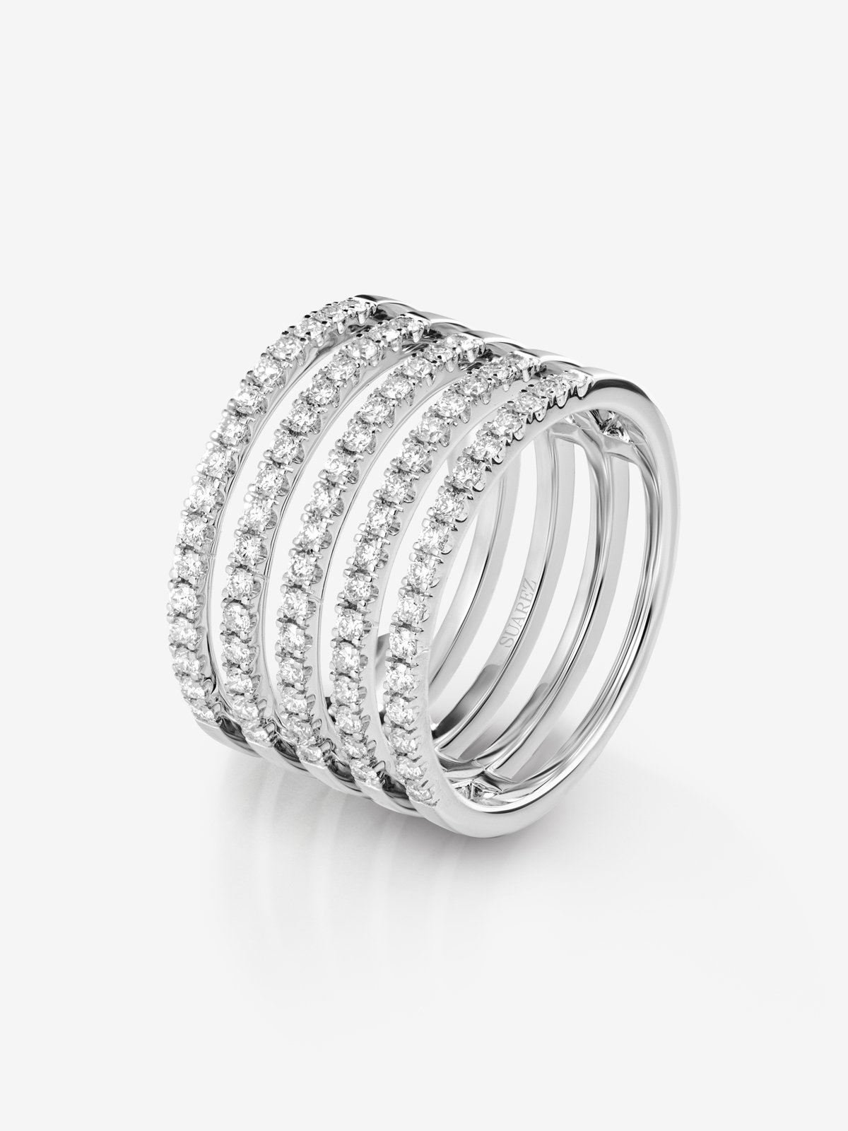 18K white gold multi-arm ring with 80 brilliant-cut diamonds with a total of 0.8 cts