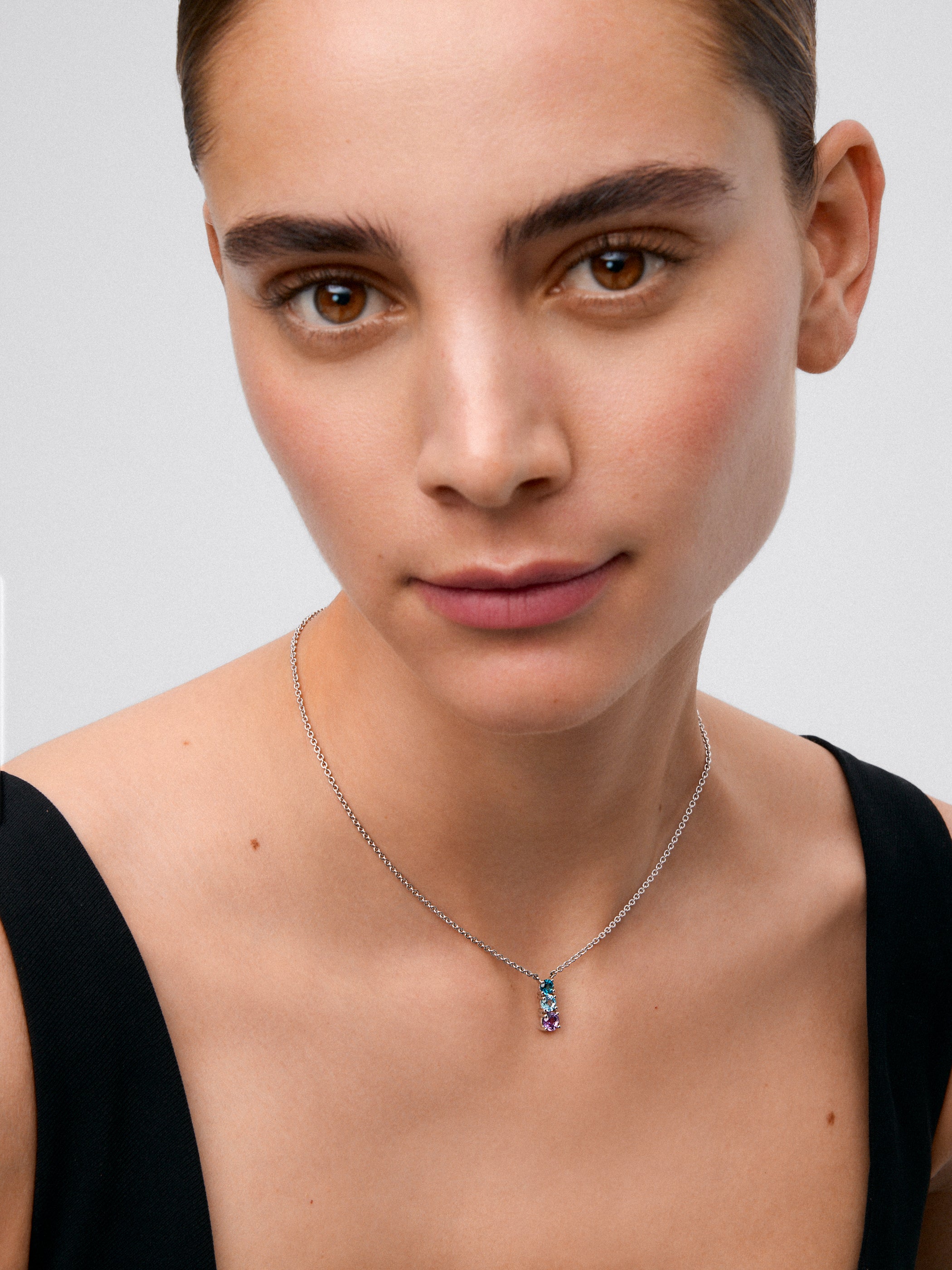 925 silver pendant with London blue topaz, Swiss blue topaz and brilliant-cut purple amethyst