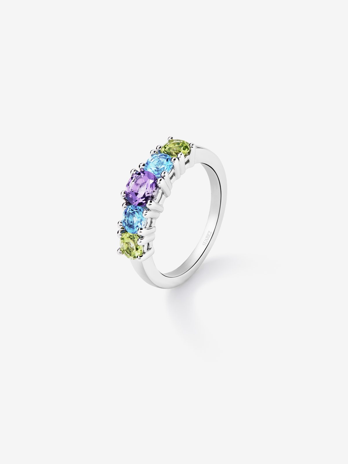 925 Silver Five-Stone Ring with Multicolored Gems
