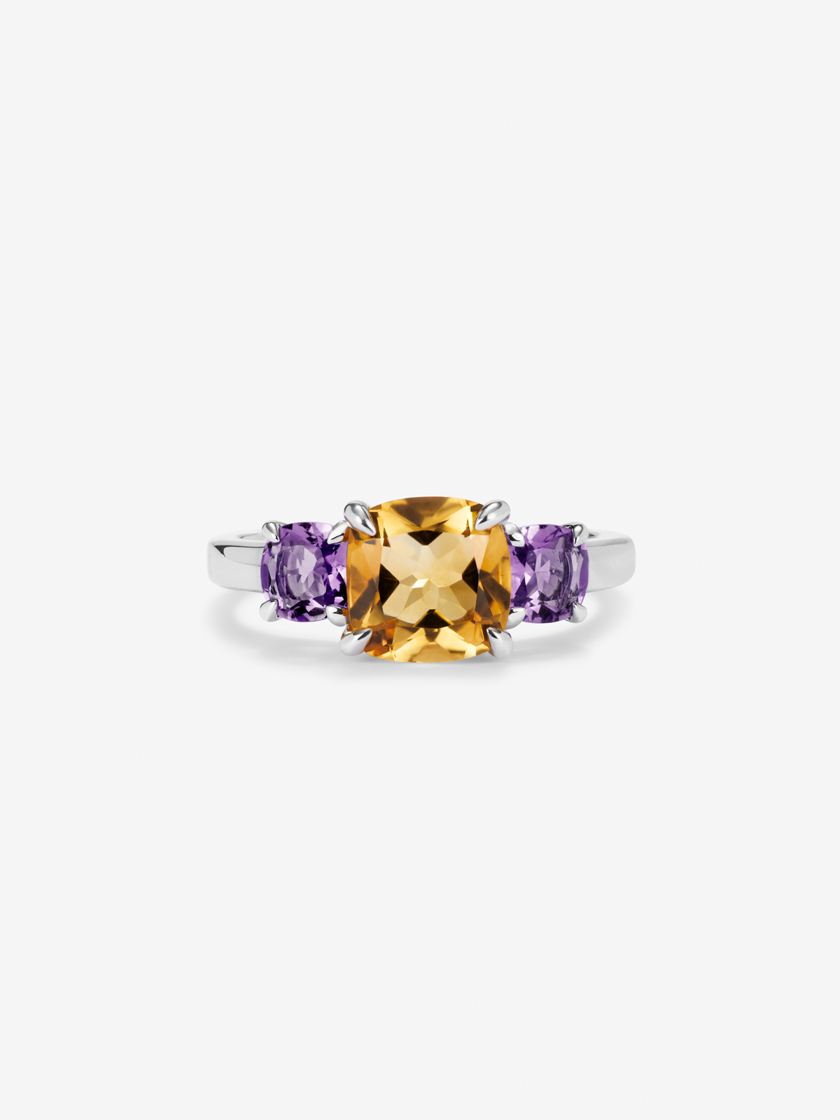 925 Silver Trilogy Ring with Citrine and Amethysts