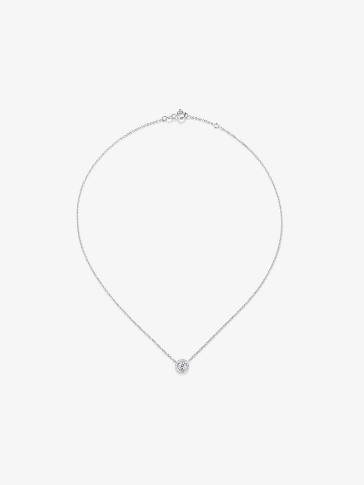 18K white gold chain pendant with solitary diamond and diamond urla