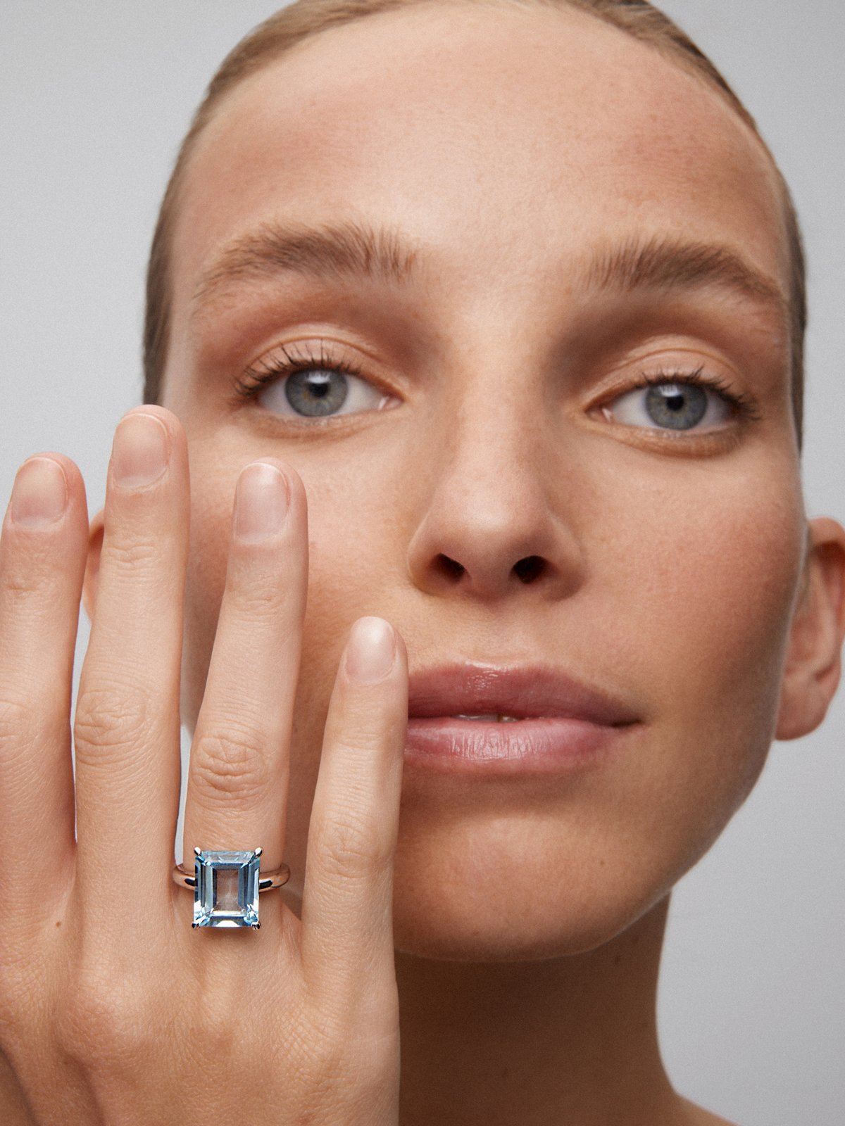 925 silver cocktail ring with sky blue topaz in octagonal cut