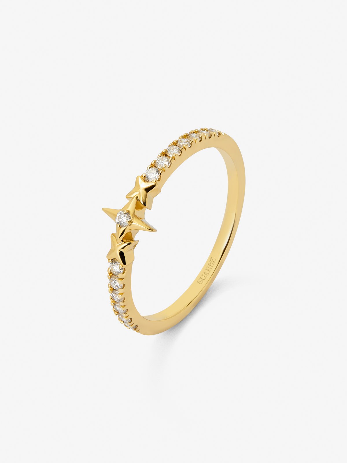 18K yellow gold ring with 15 brilliant-cut diamonds with a total of 0.22 cts