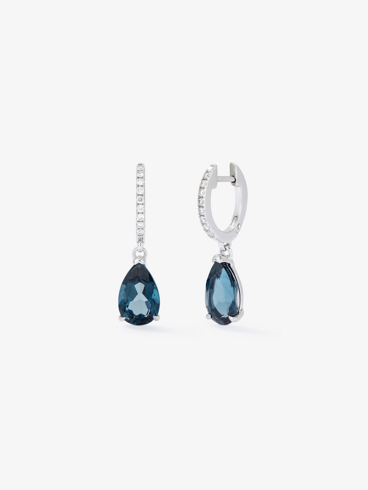 18K white gold hoop earrings with topaz and diamond pendant