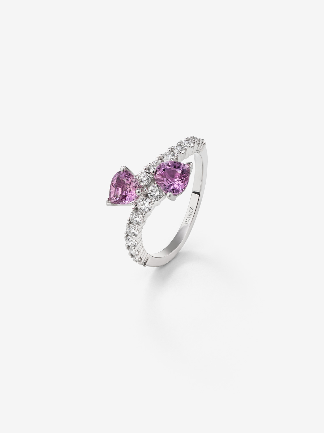 You and I 18k White Gold Ring with pink sapphires in 1.52 cts and white diamonds in a bright 0.6 cts diamonds