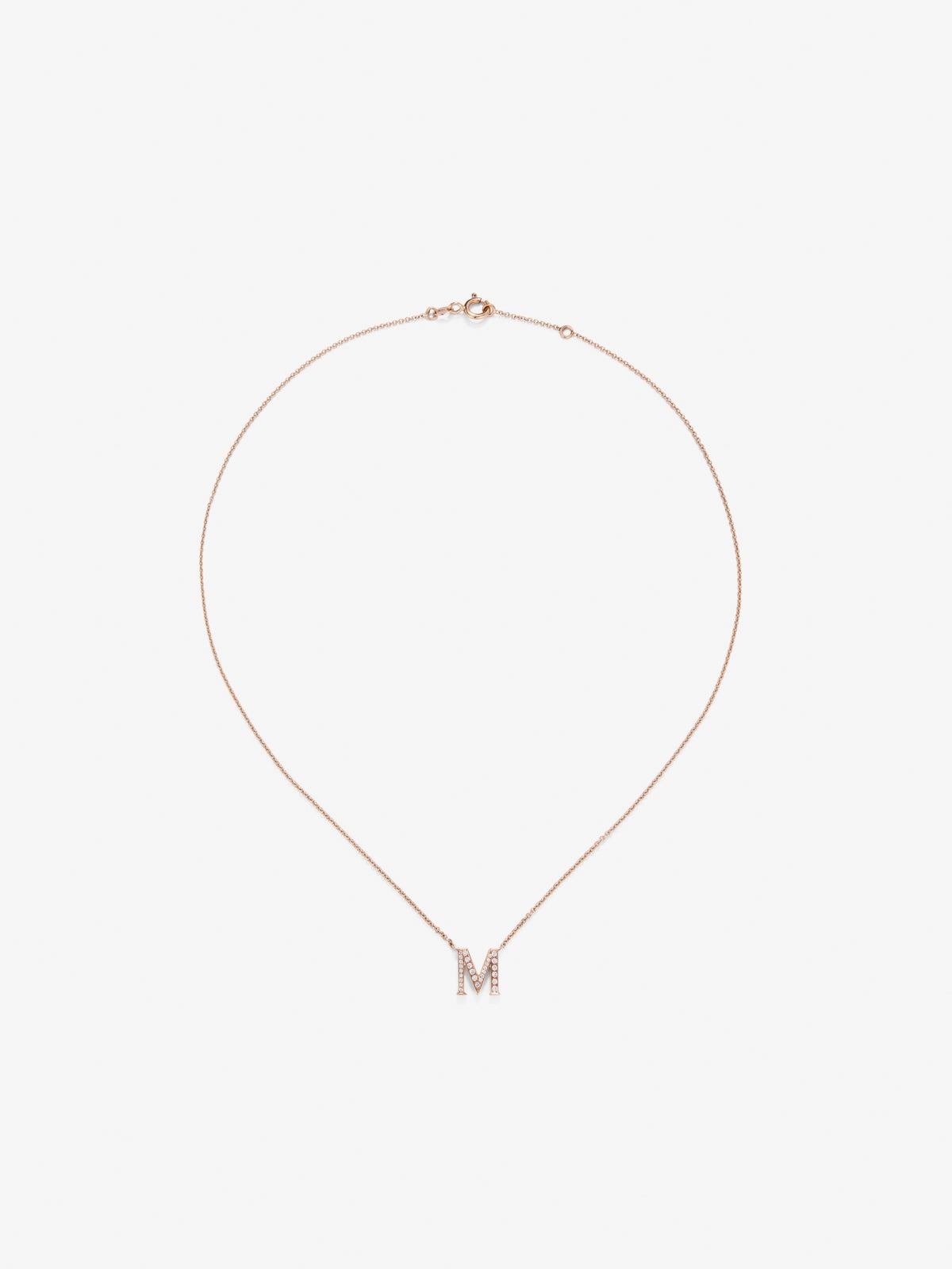 Pendant necklace with 18K rose gold initial and diamonds
