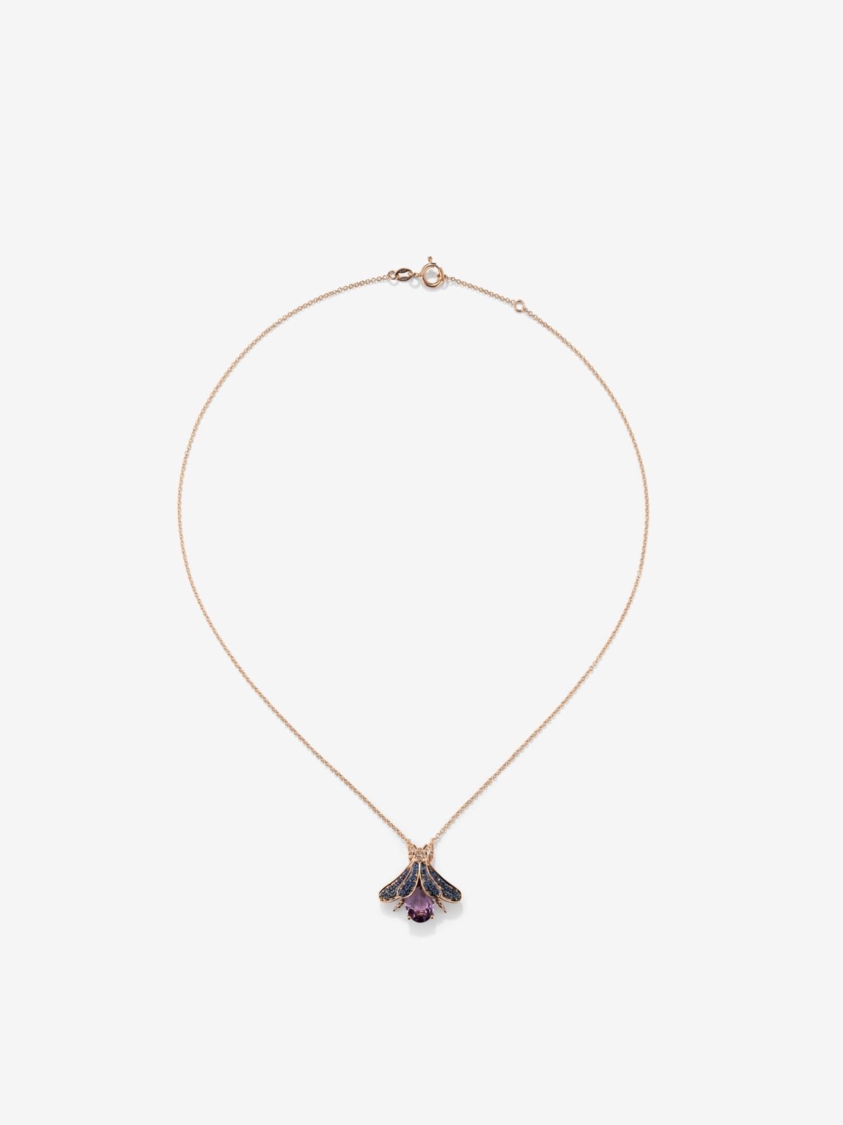 18K Rose Gold Insect Pendant Chain with Amethyst and Sapphire