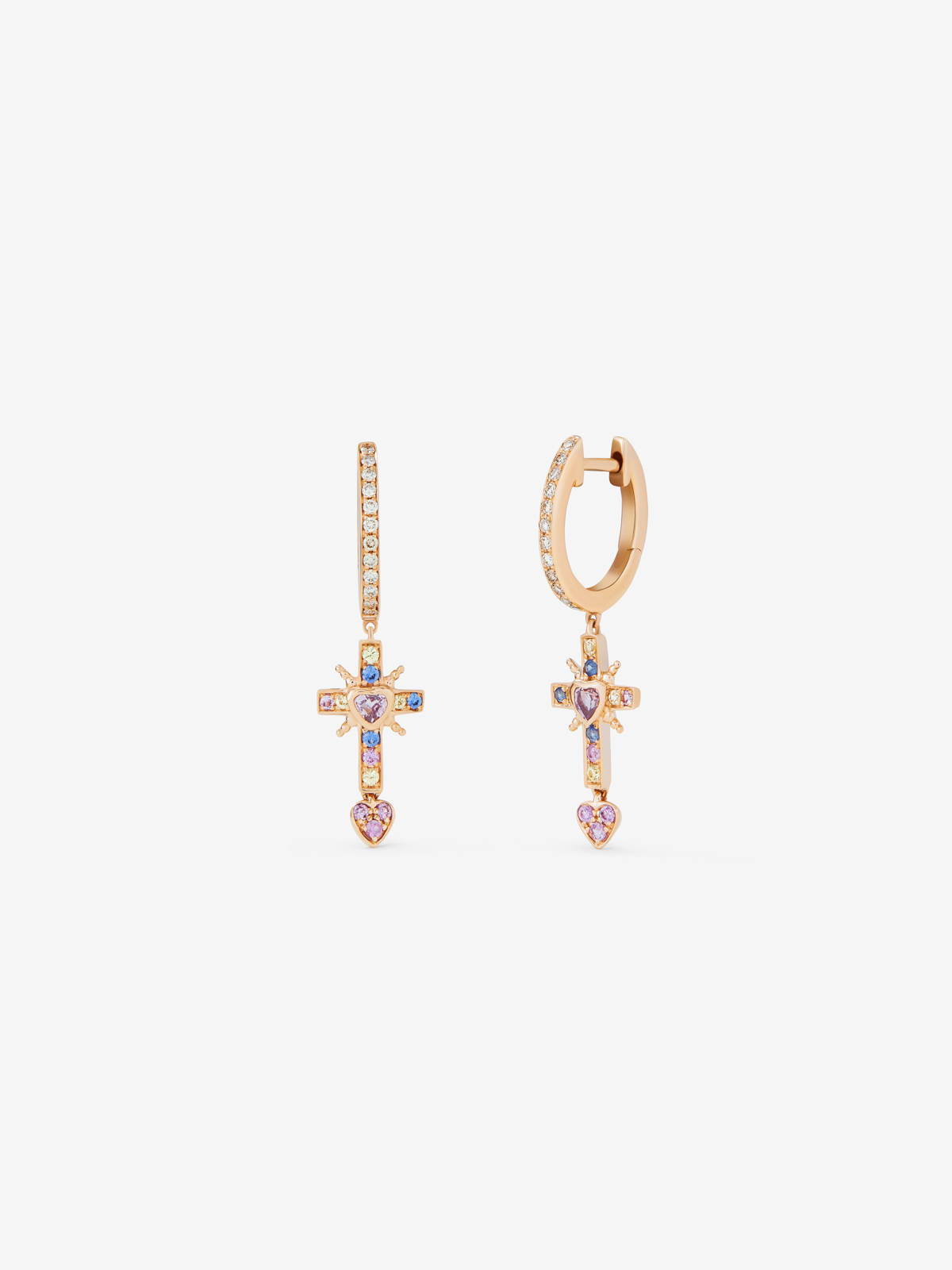 18K Rose Gold Hoop Earrings with Sapphire and Diamond Pendant