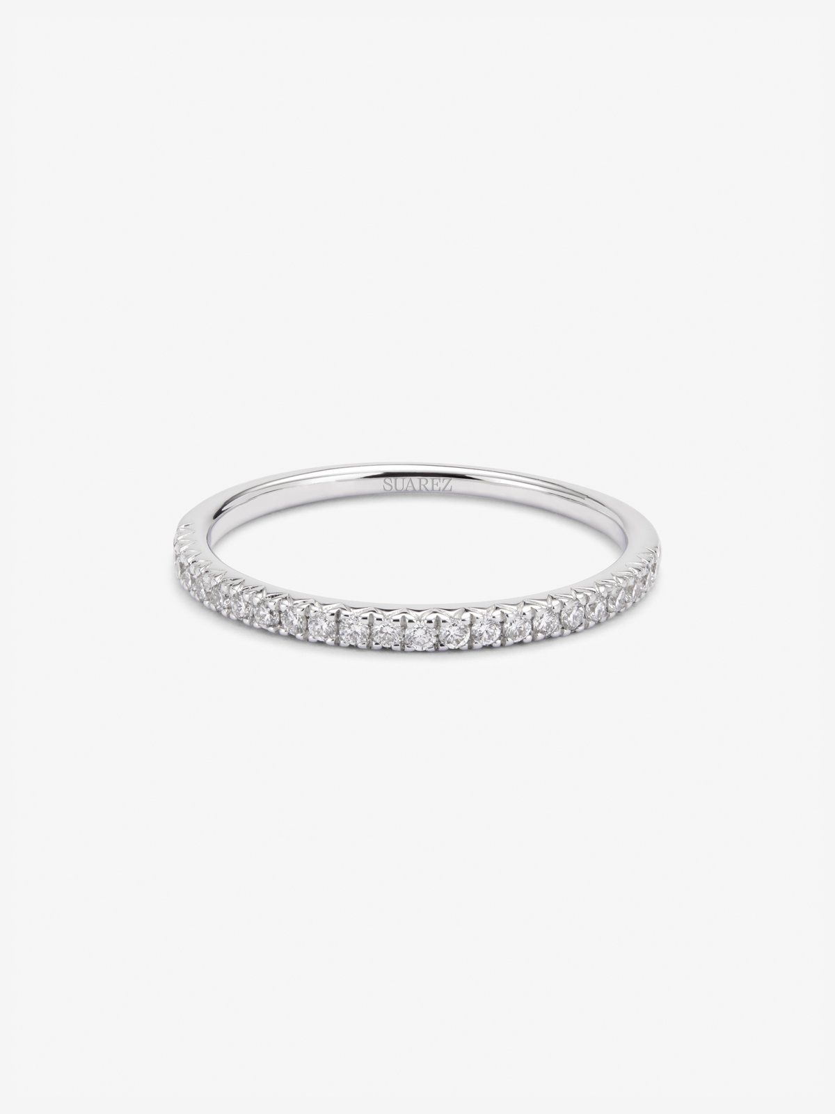 Half wedding band in 18K white gold with brilliant-cut pavé diamonds with a total of 0.15 cts