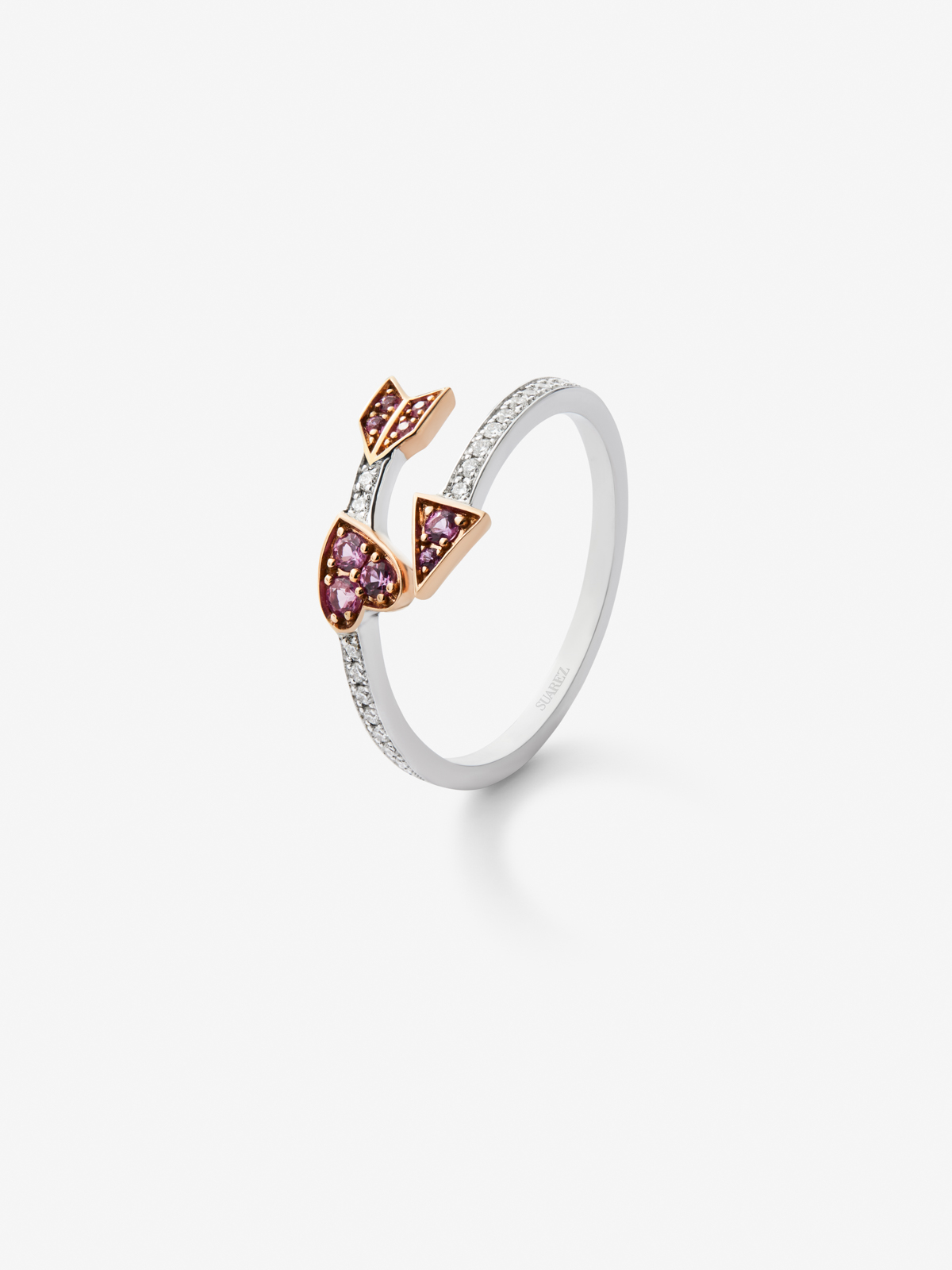 You and I of White and Pink Gold of 18K with heart and arrow, white diamonds and pink sapphires