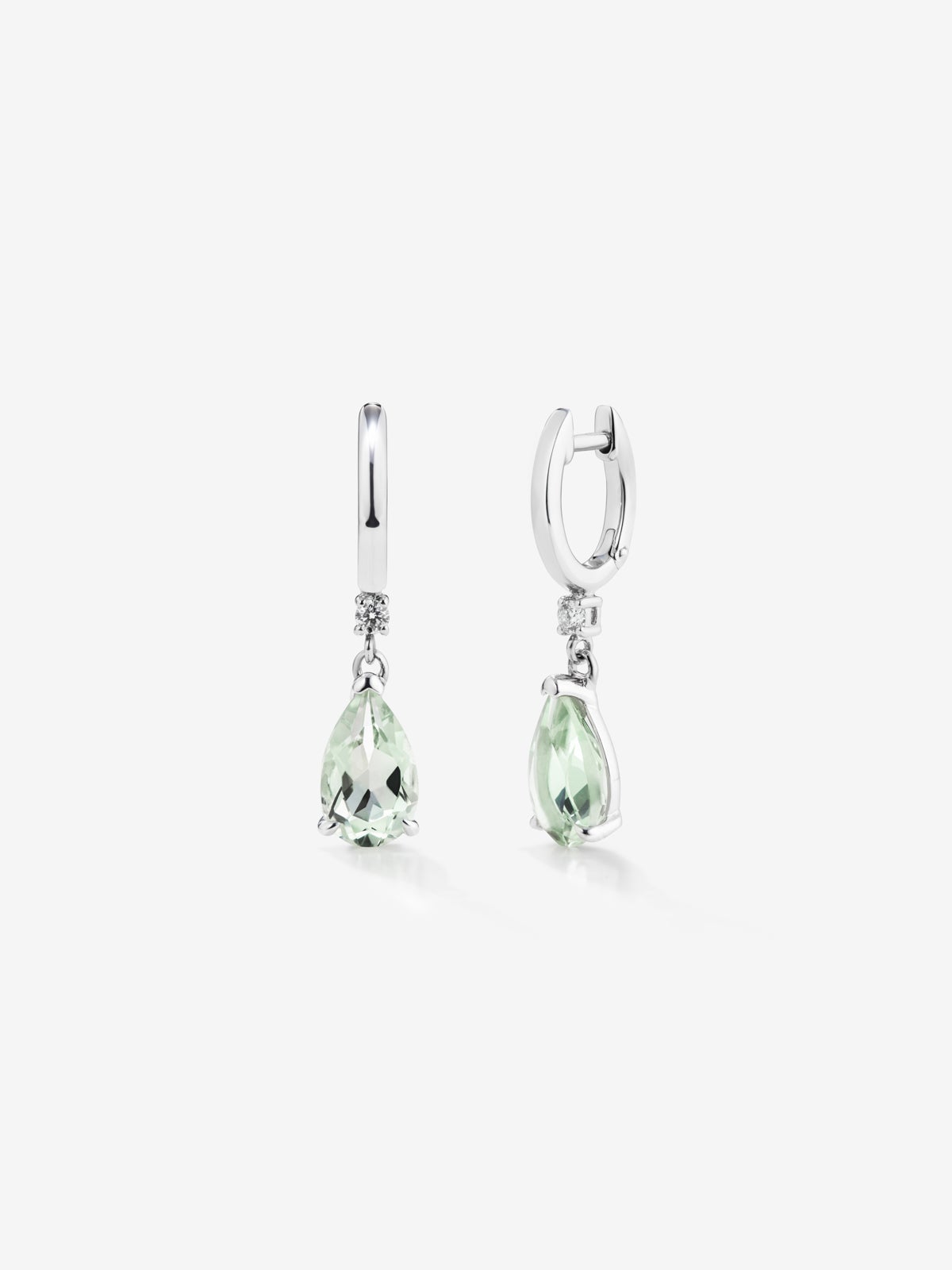 925 Silver hoop earrings with green amethyst and hanging diamond