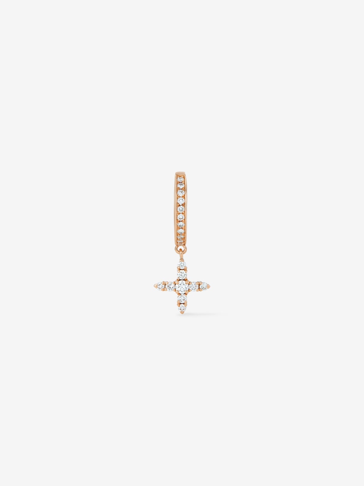 Individual hoop earring with hanging star in 18K rose gold with diamonds.